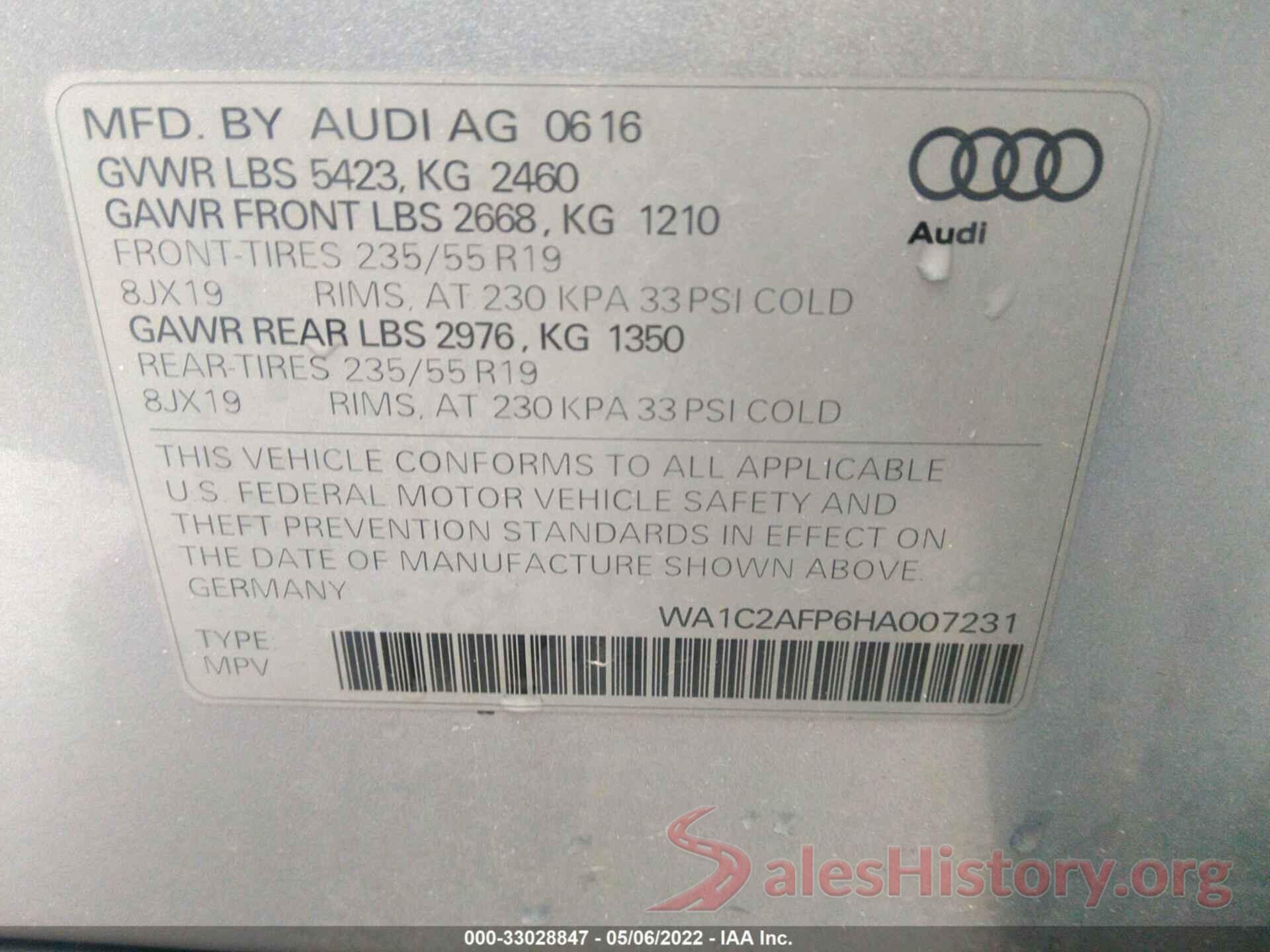 WA1C2AFP6HA007231 2017 AUDI Q5