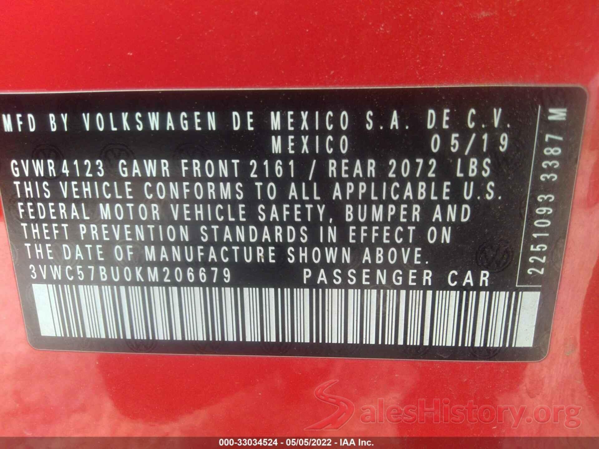 3VWC57BU0KM206679 2019 VOLKSWAGEN JETTA