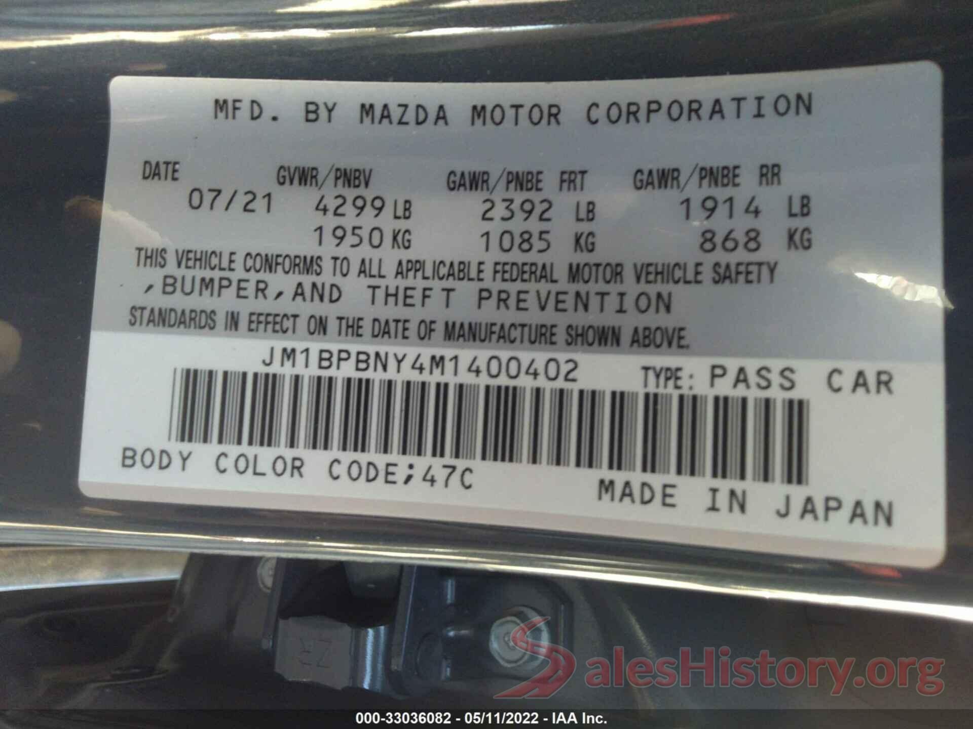 JM1BPBNY4M1400402 2021 MAZDA MAZDA3 HATCHBACK