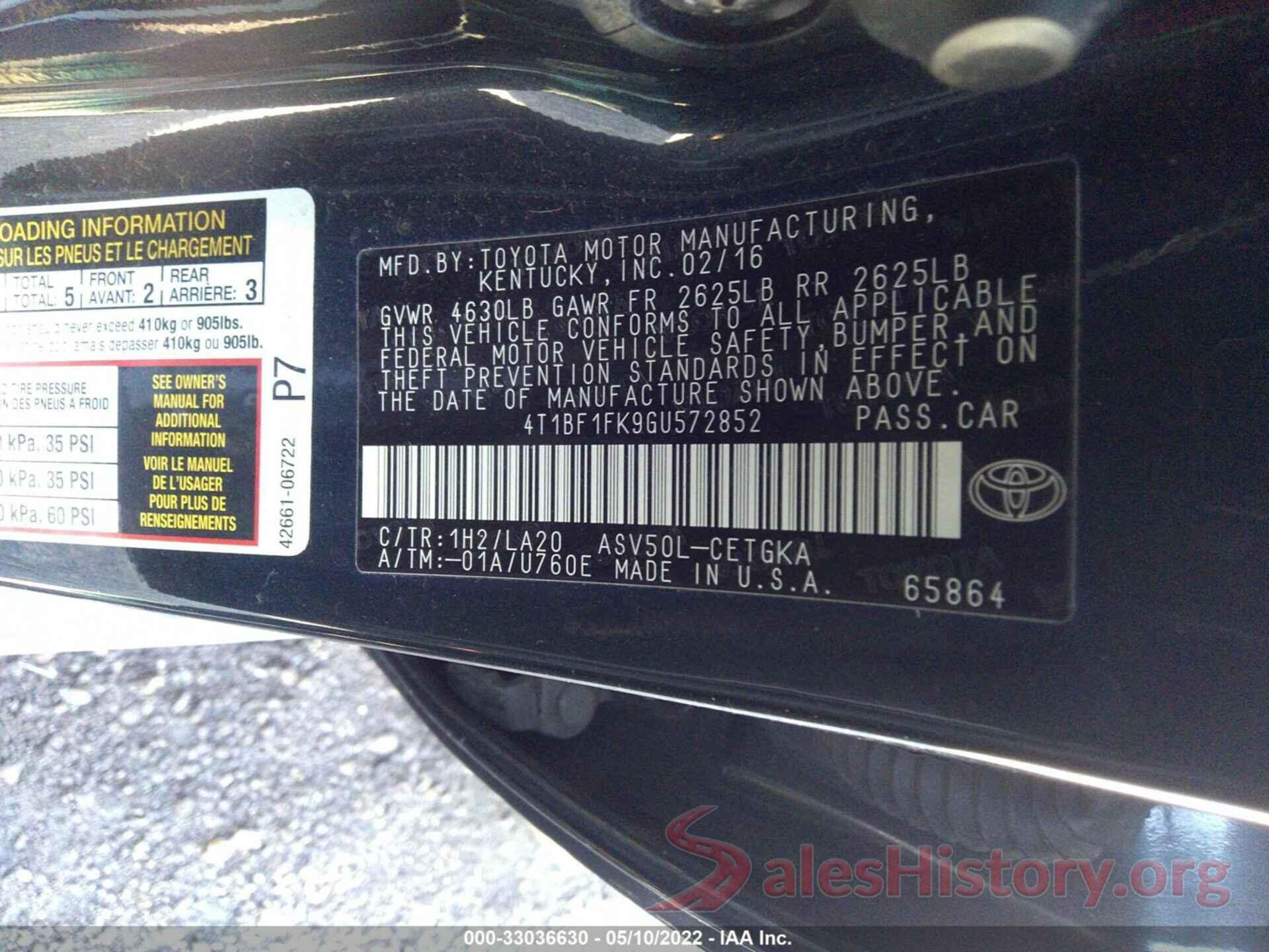 4T1BF1FK9GU572852 2016 TOYOTA CAMRY