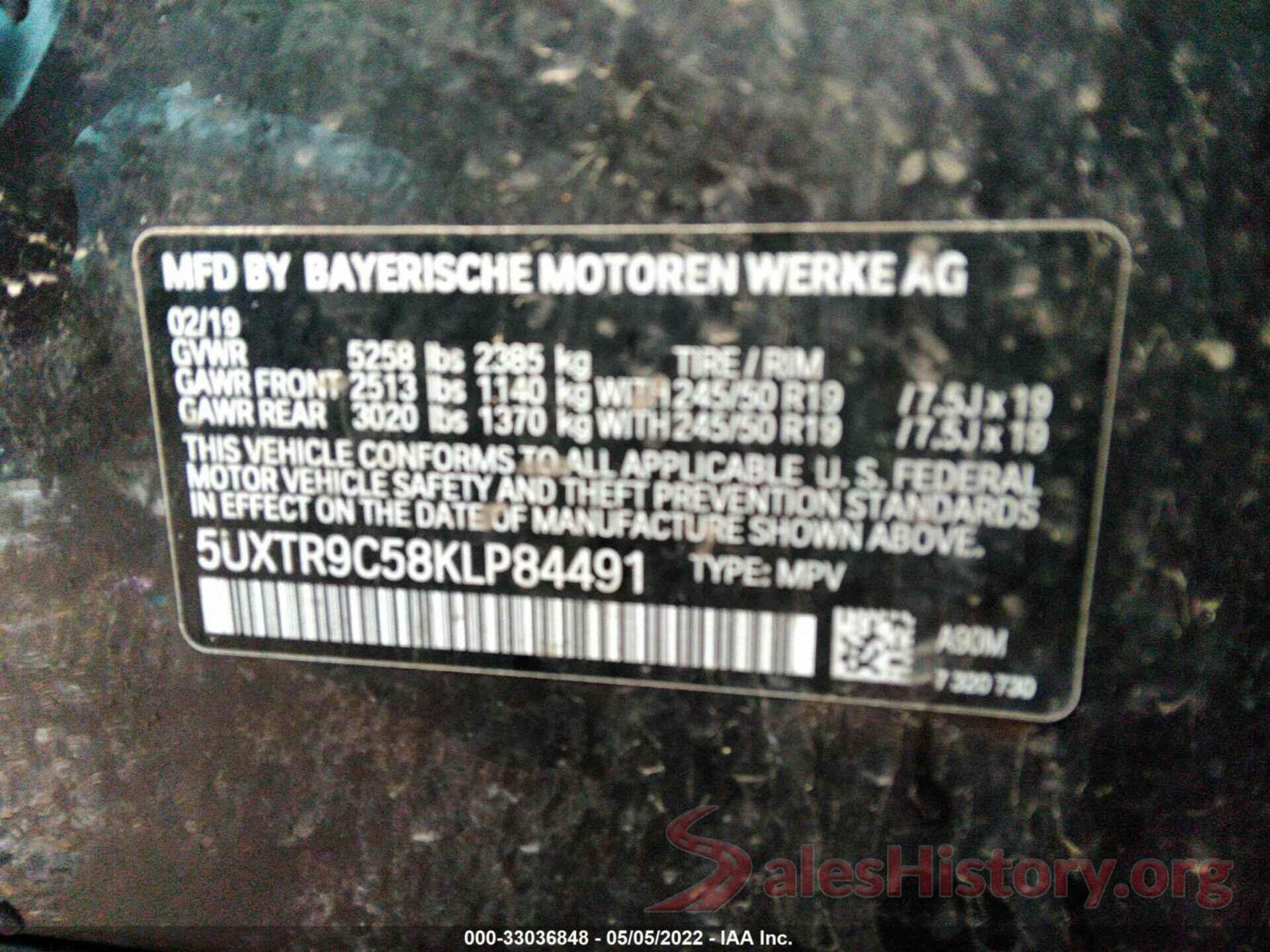 5UXTR9C58KLP84491 2019 BMW X3