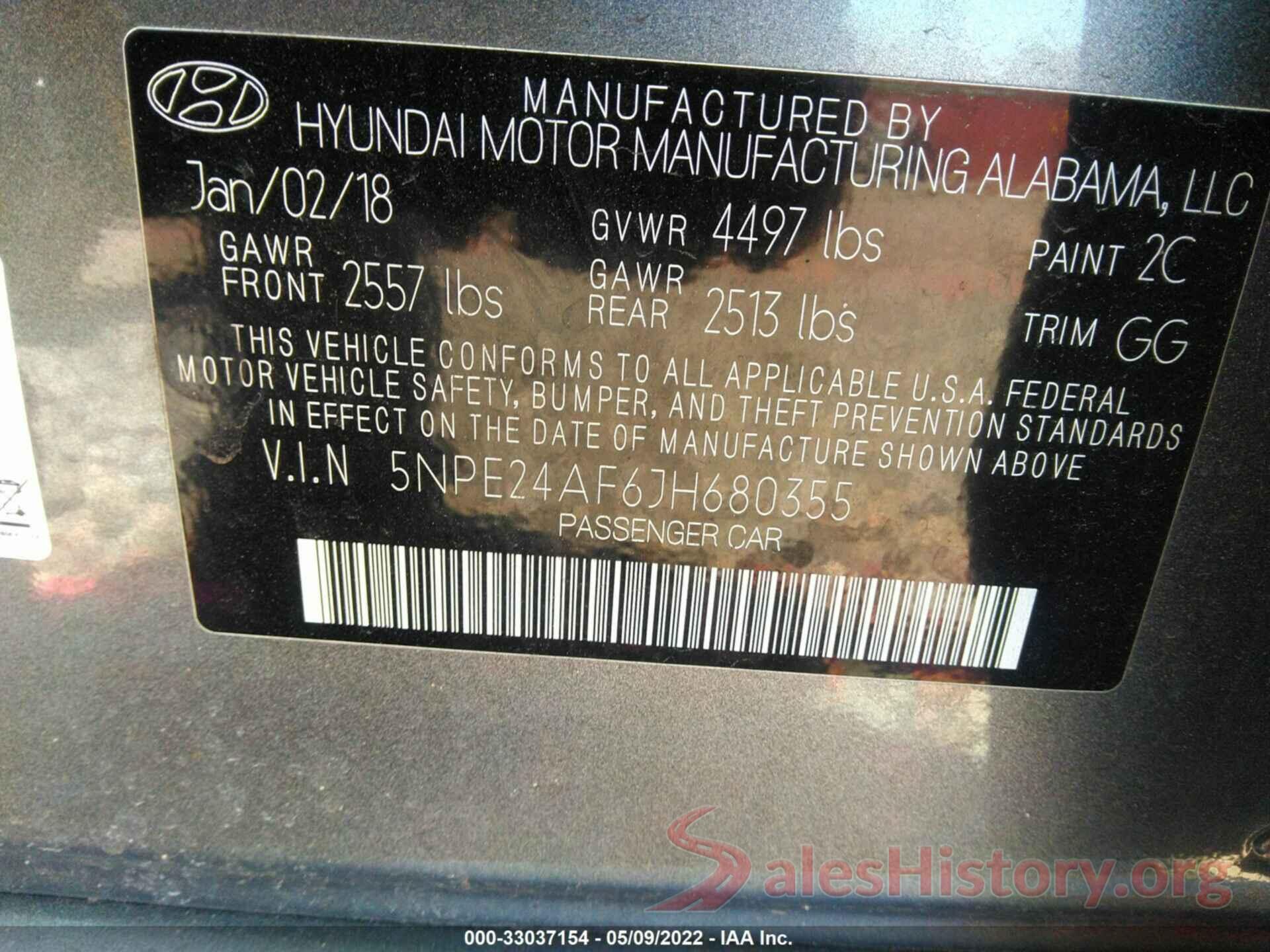 5NPE24AF6JH680355 2018 HYUNDAI SONATA