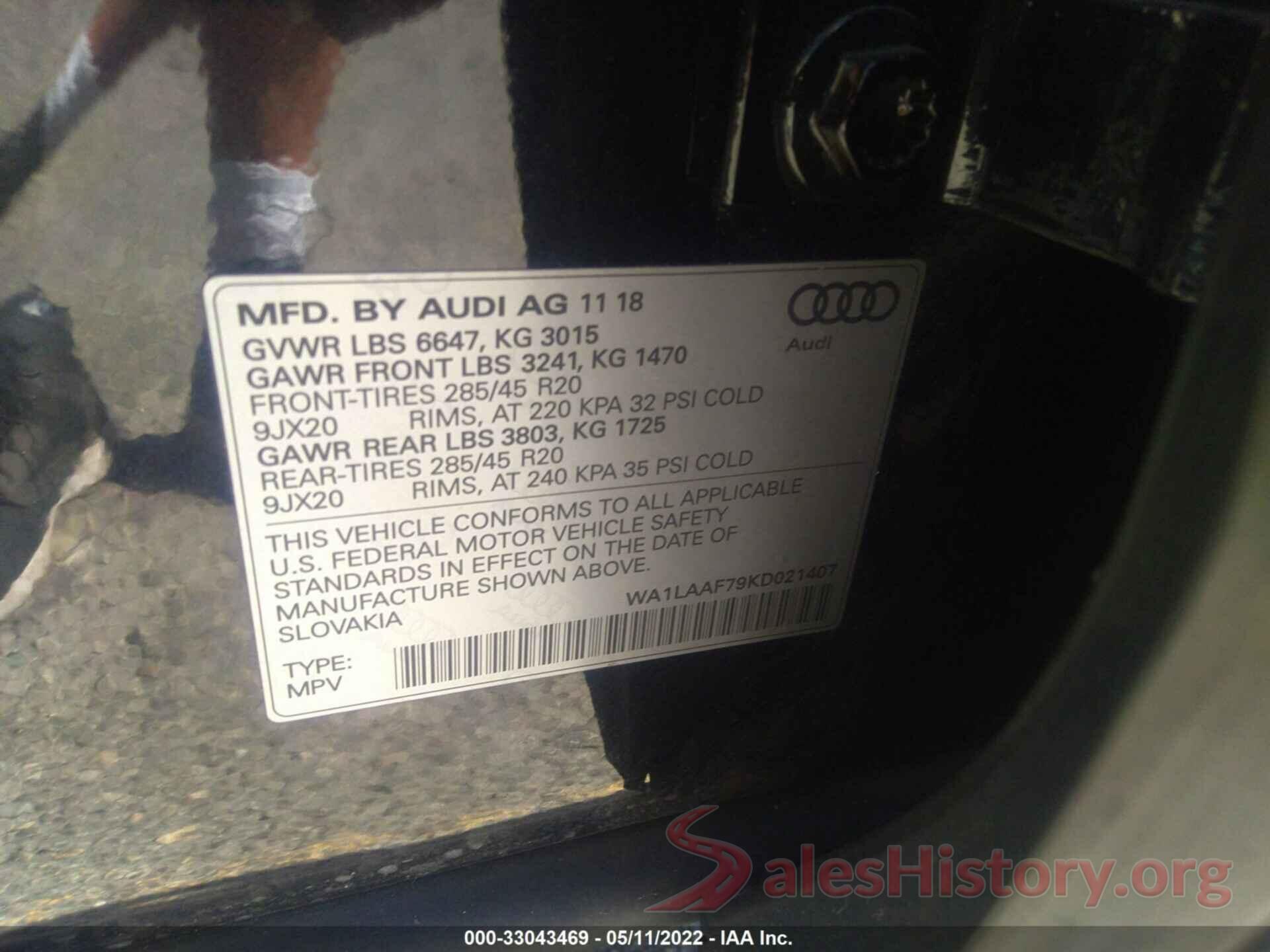 WA1LAAF79KD021407 2019 AUDI Q7