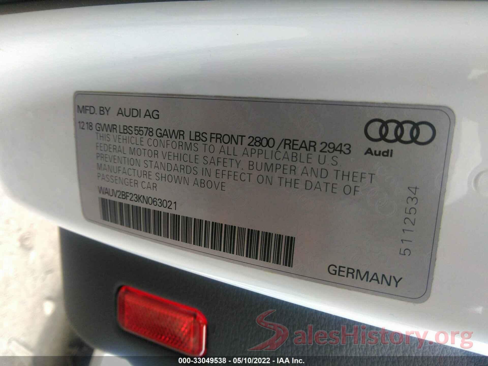 WAUV2BF23KN063021 2019 AUDI A7