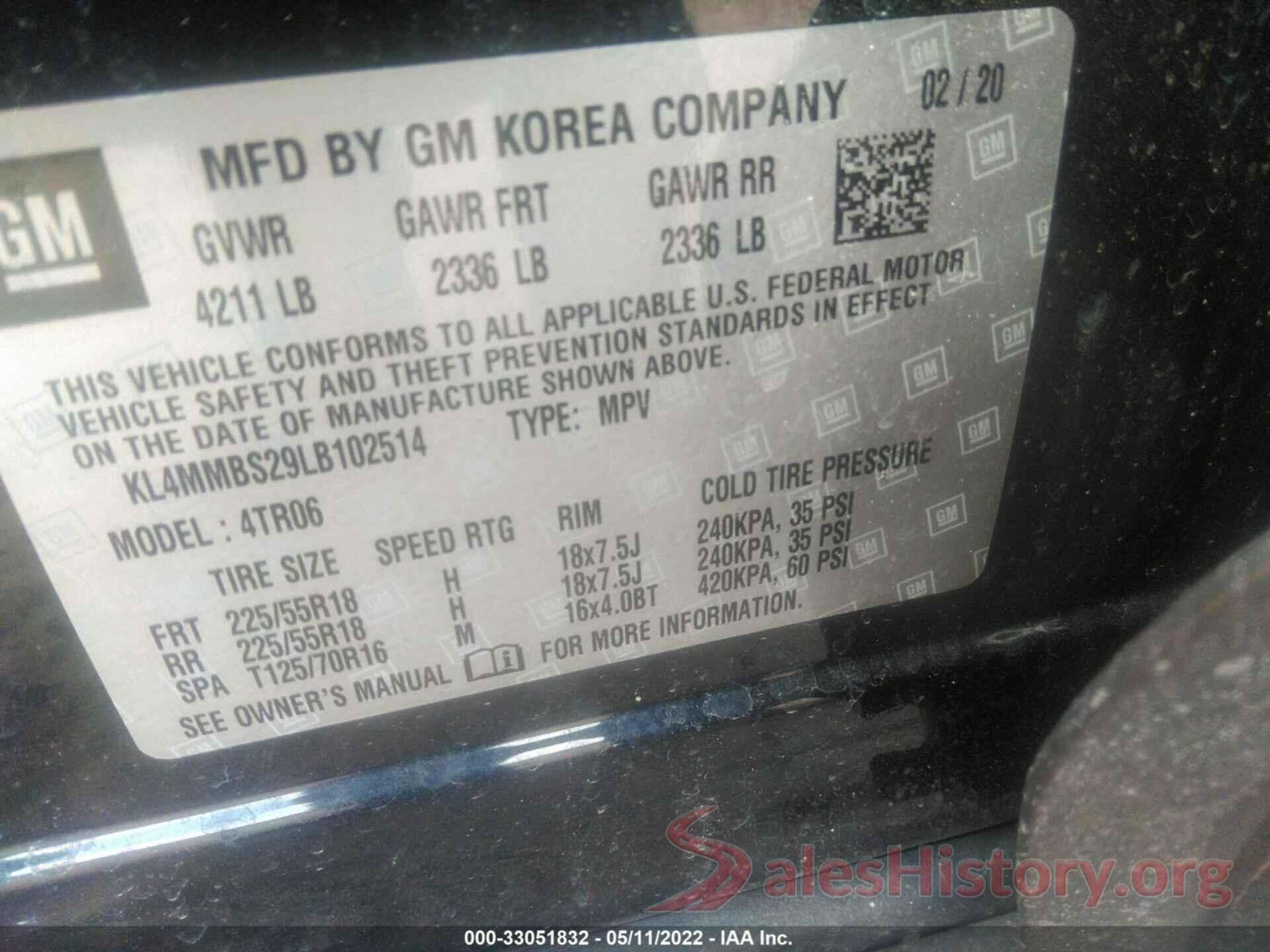 KL4MMBS29LB102514 2020 BUICK ENCORE GX