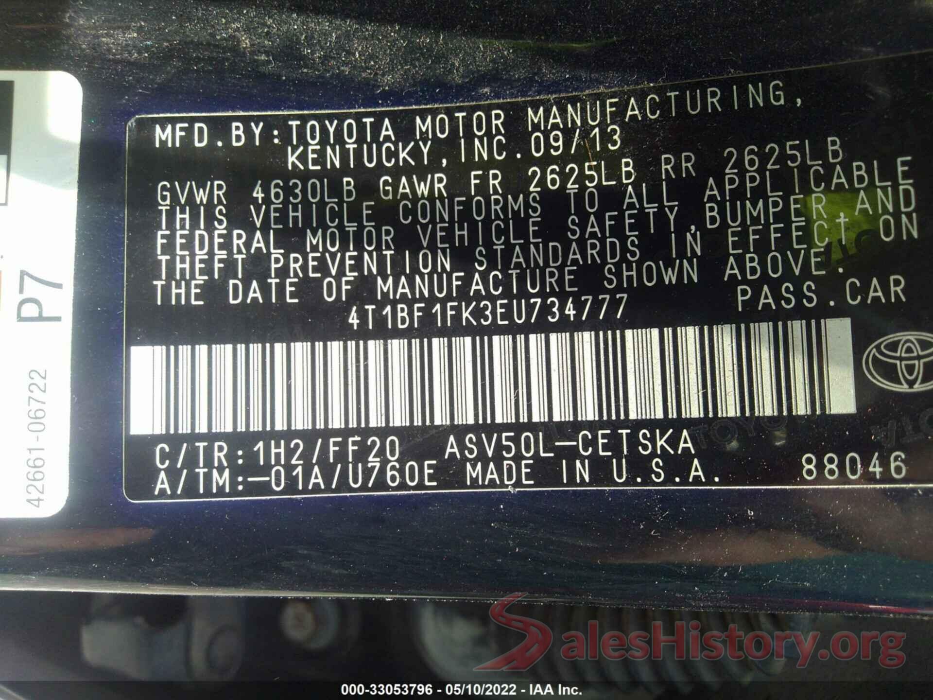 4T1BF1FK3EU734777 2014 TOYOTA CAMRY