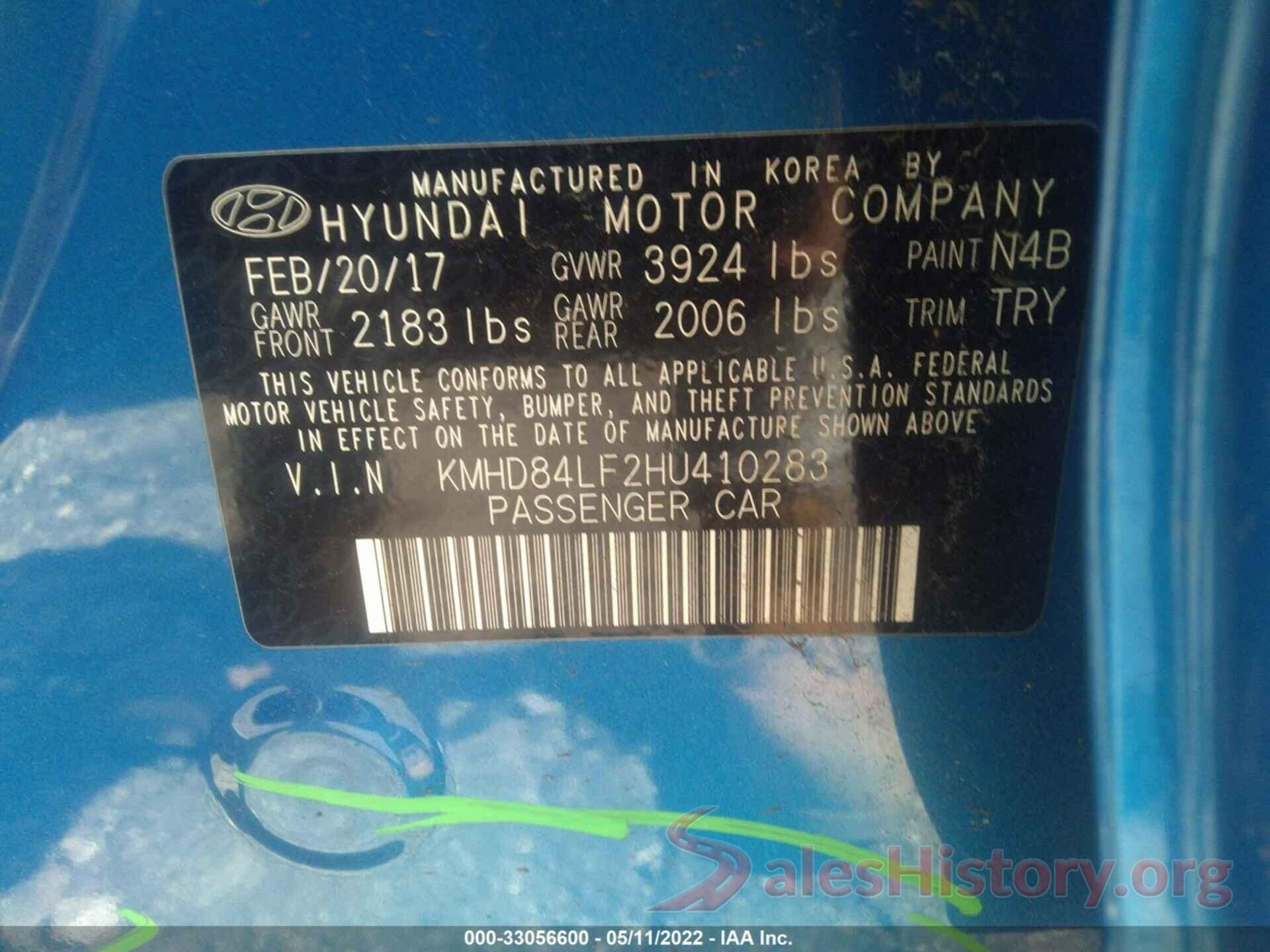 KMHD84LF2HU410283 2017 HYUNDAI ELANTRA