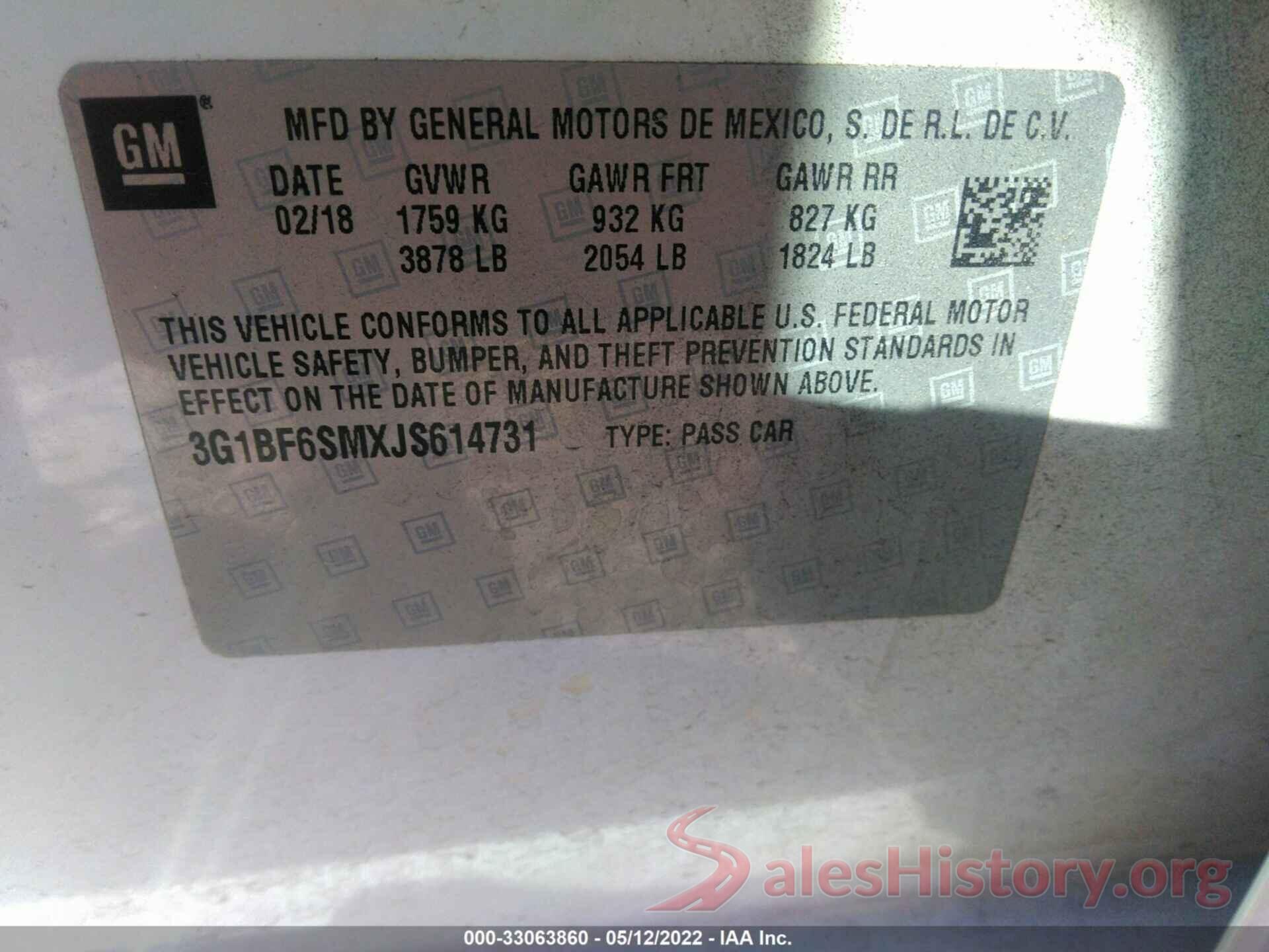 3G1BF6SMXJS614731 2018 CHEVROLET CRUZE