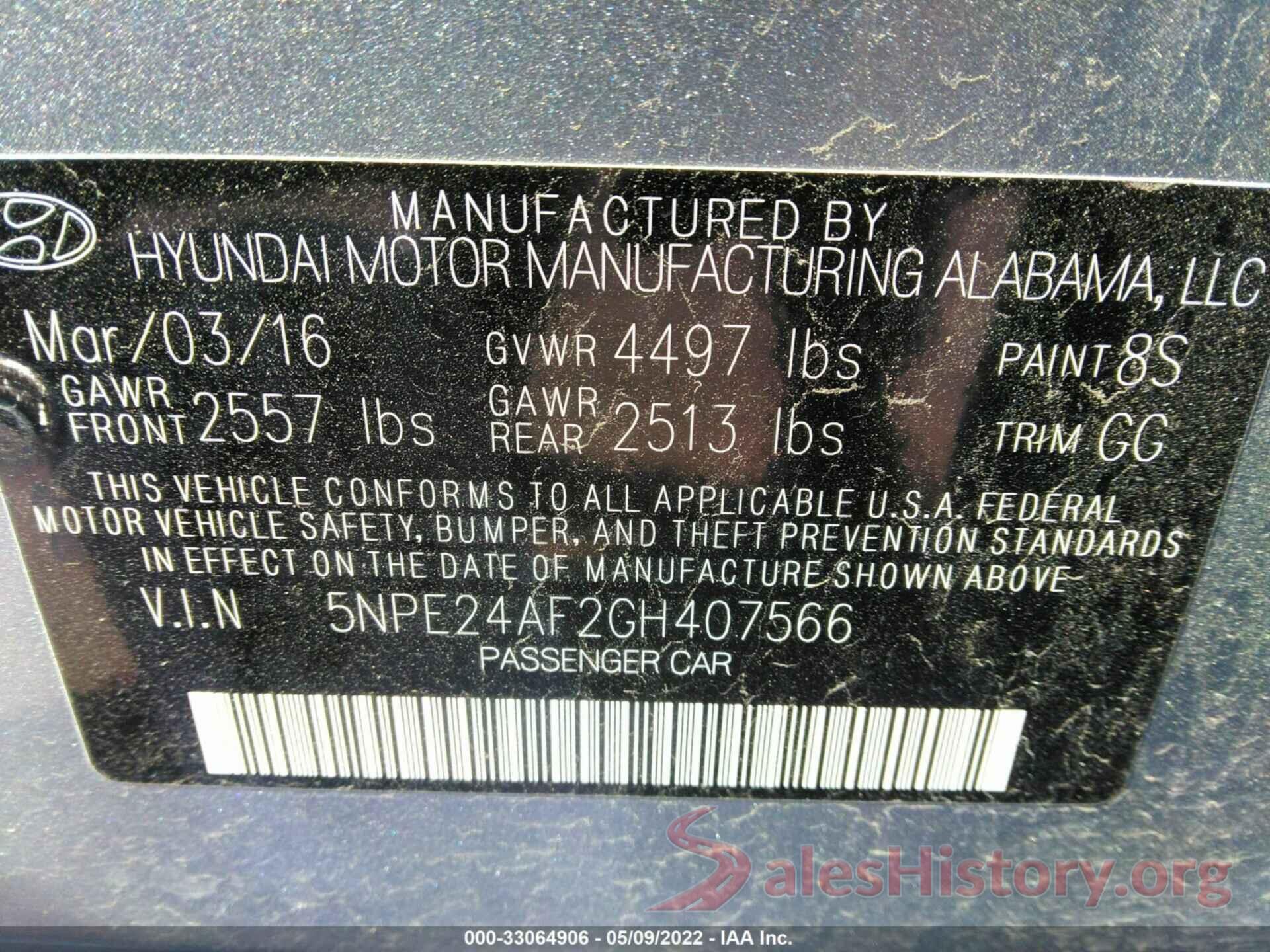 5NPE24AF2GH407566 2016 HYUNDAI SONATA