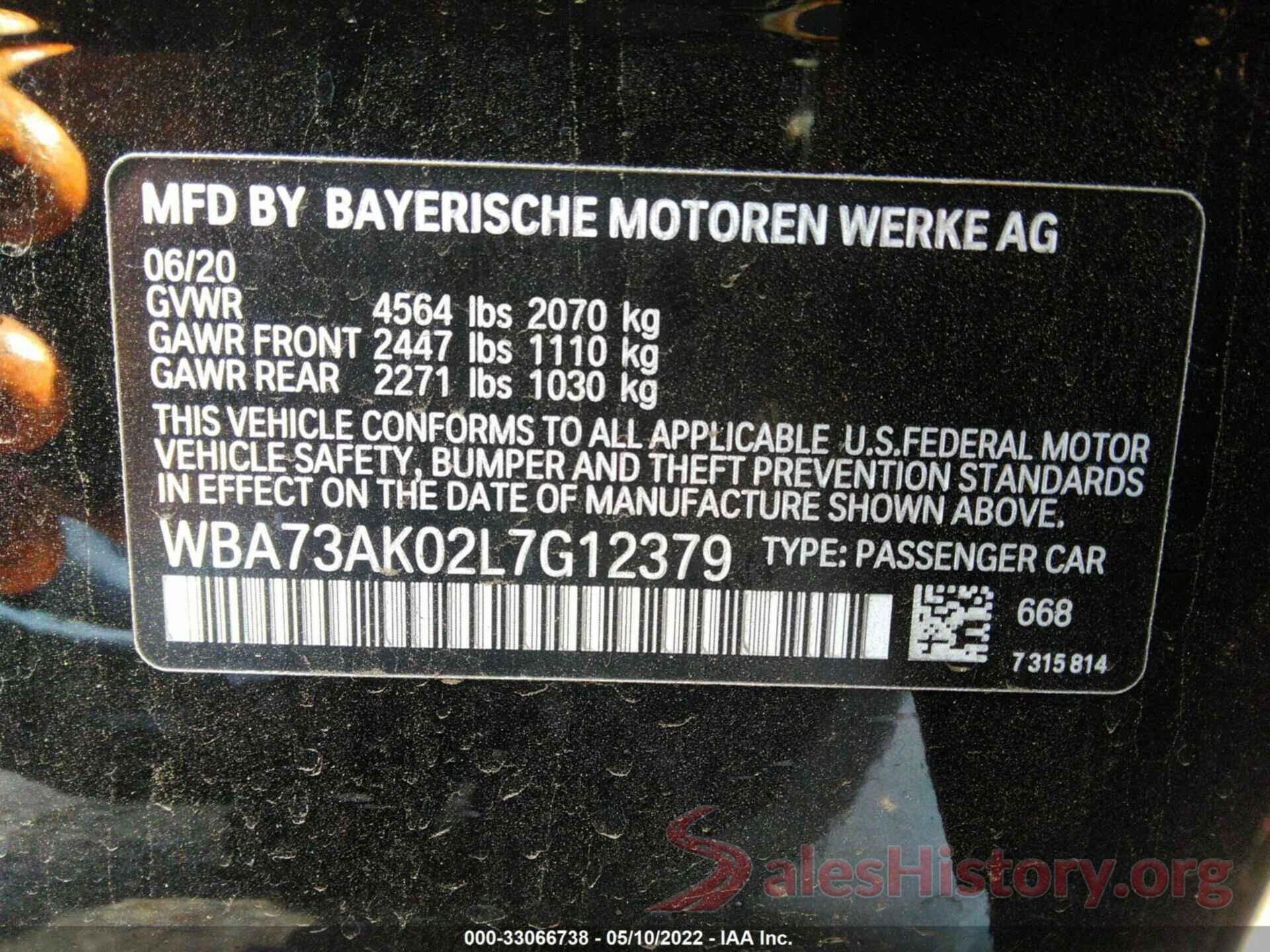 WBA73AK02L7G12379 2020 BMW 2 SERIES