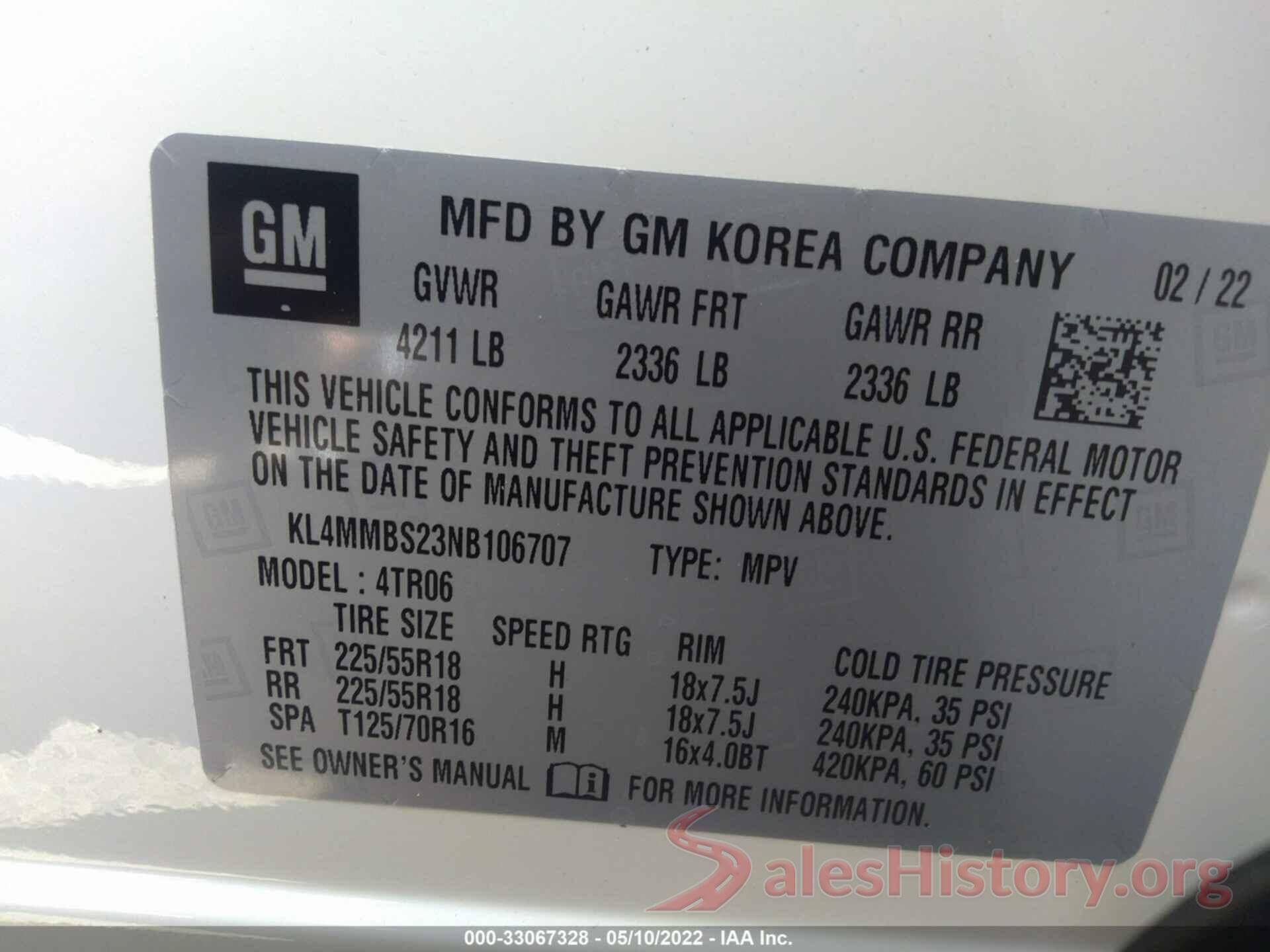 KL4MMBS23NB106707 2022 BUICK ENCORE GX