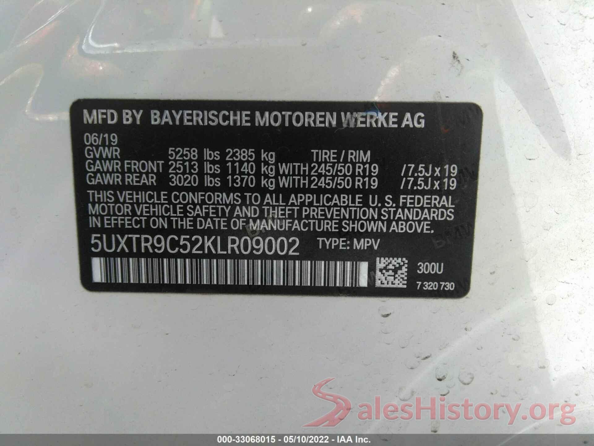 5UXTR9C52KLR09002 2019 BMW X3