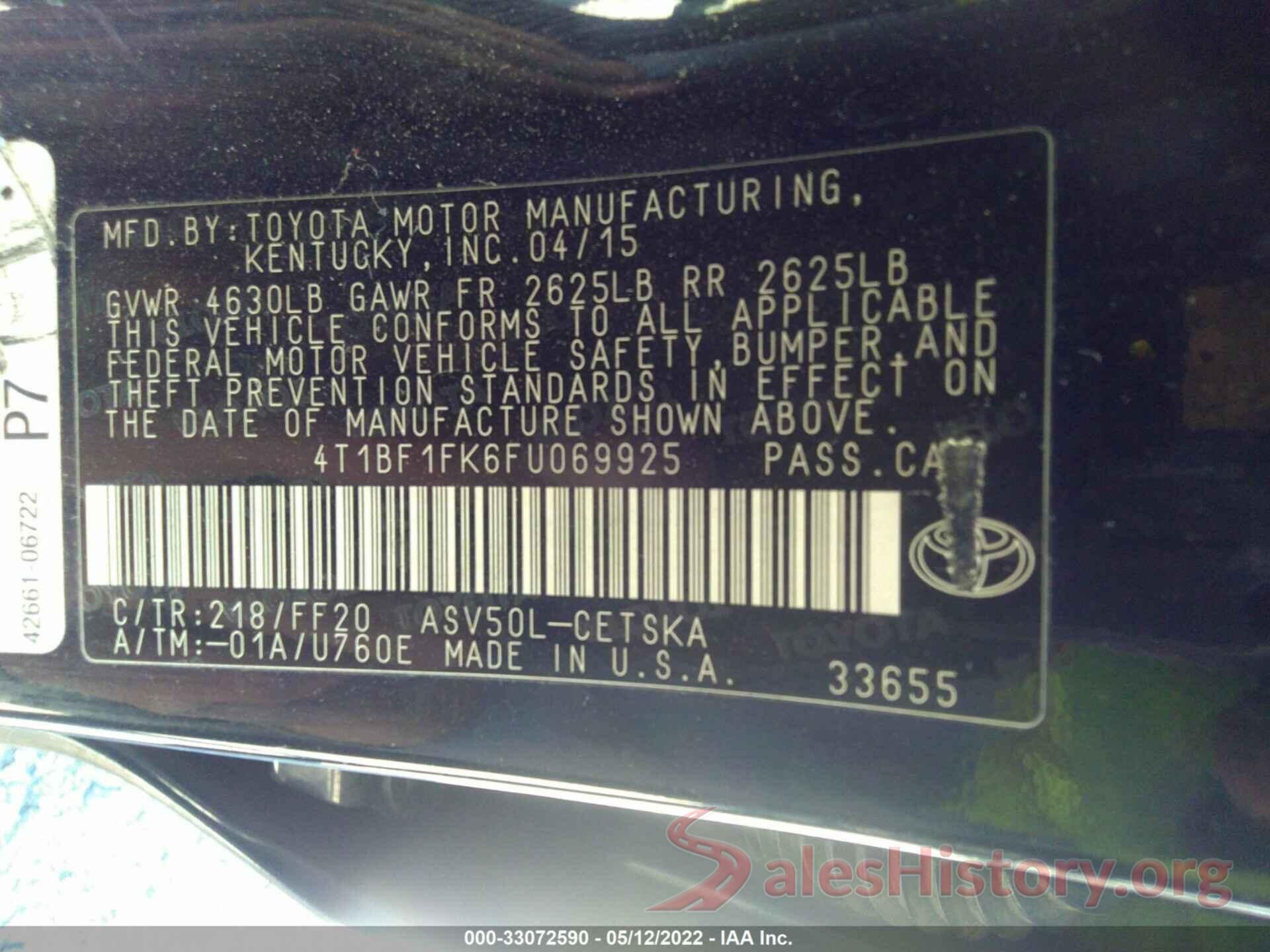 4T1BF1FK6FU069925 2015 TOYOTA CAMRY