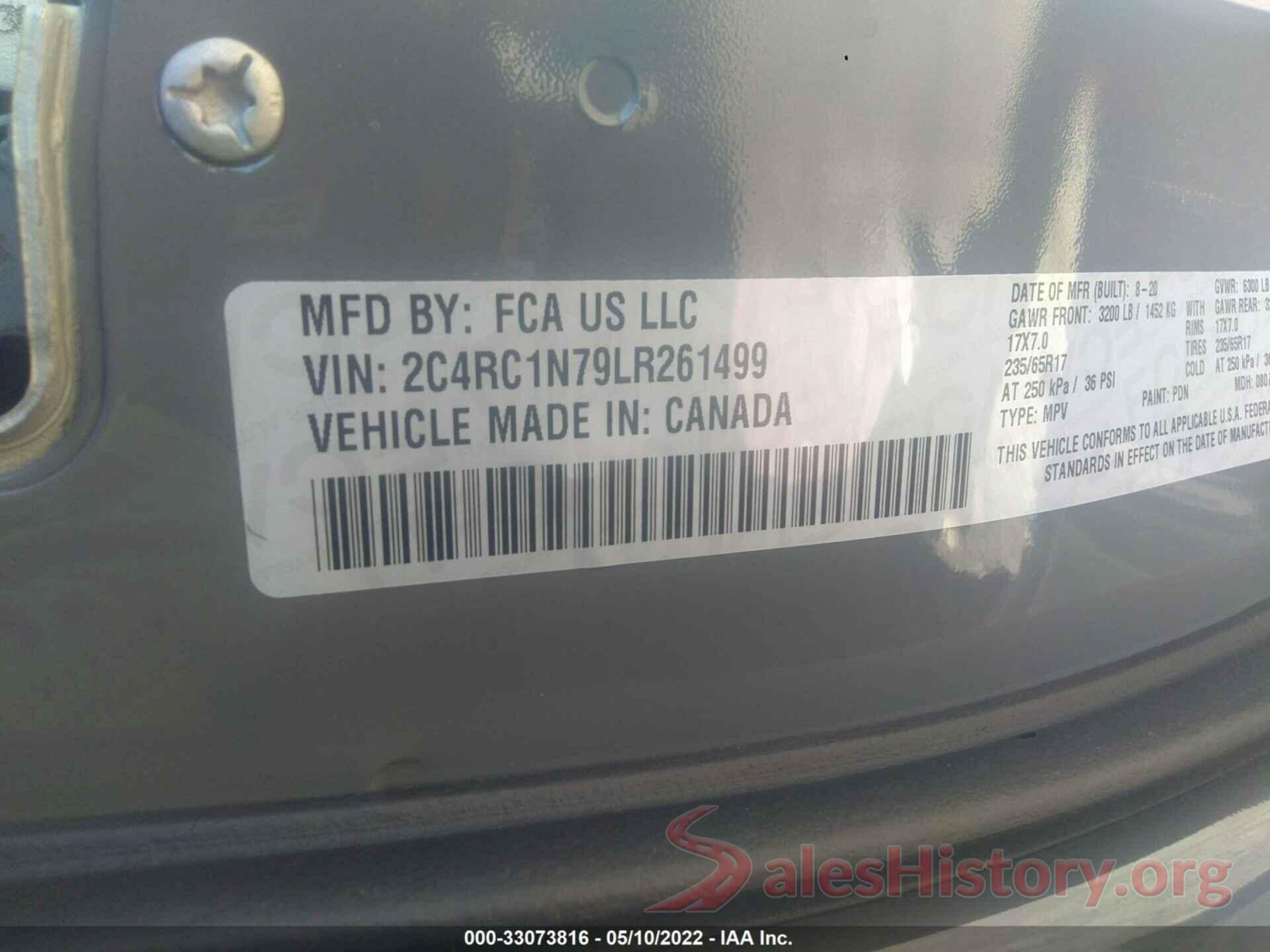 2C4RC1N79LR261499 2020 CHRYSLER PACIFICA