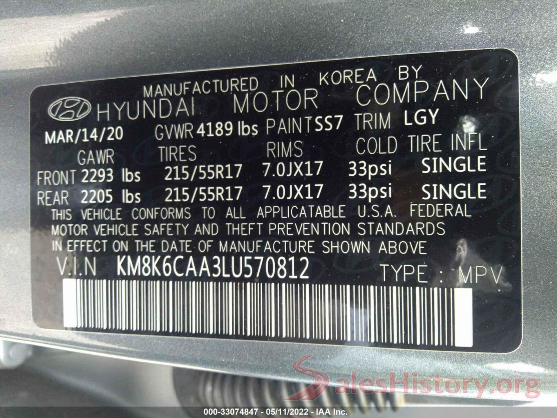 KM8K6CAA3LU570812 2020 HYUNDAI KONA