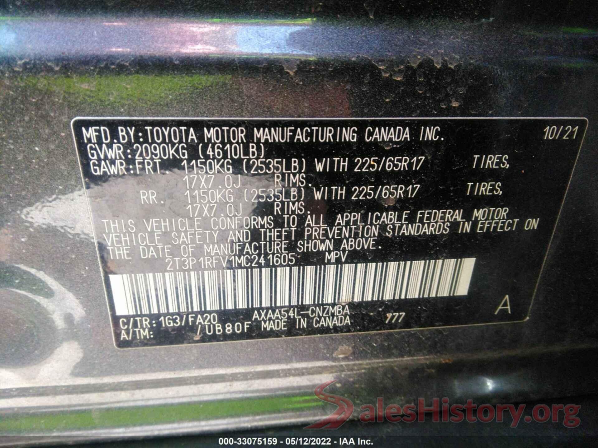 2T3P1RFV1MC241605 2021 TOYOTA RAV4