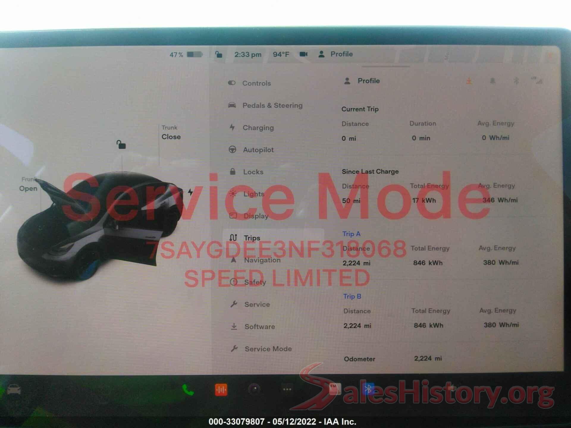 7SAYGDEE3NF318068 2022 TESLA MODEL Y