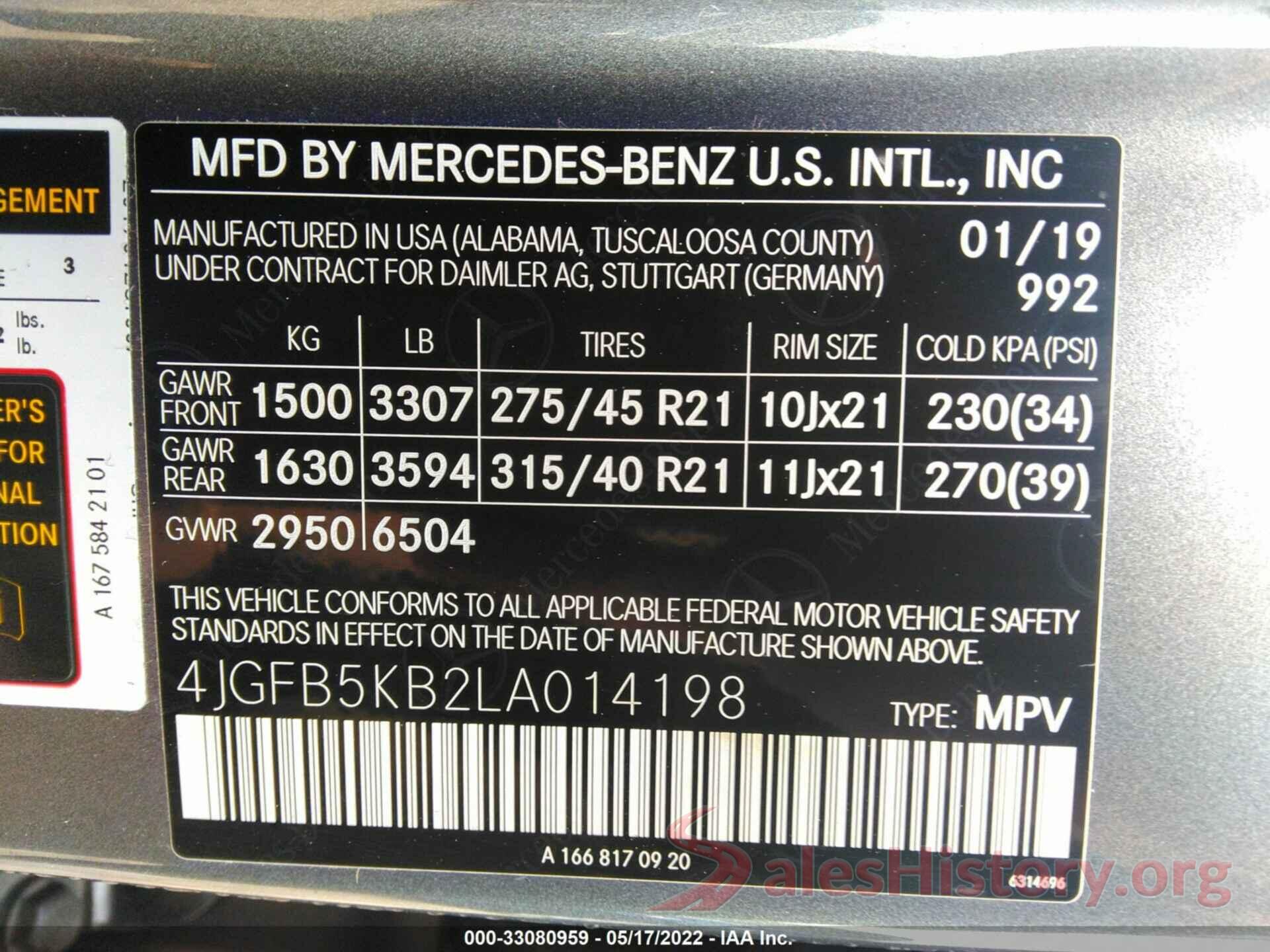 4JGFB5KB2LA014198 2020 MERCEDES-BENZ GLE