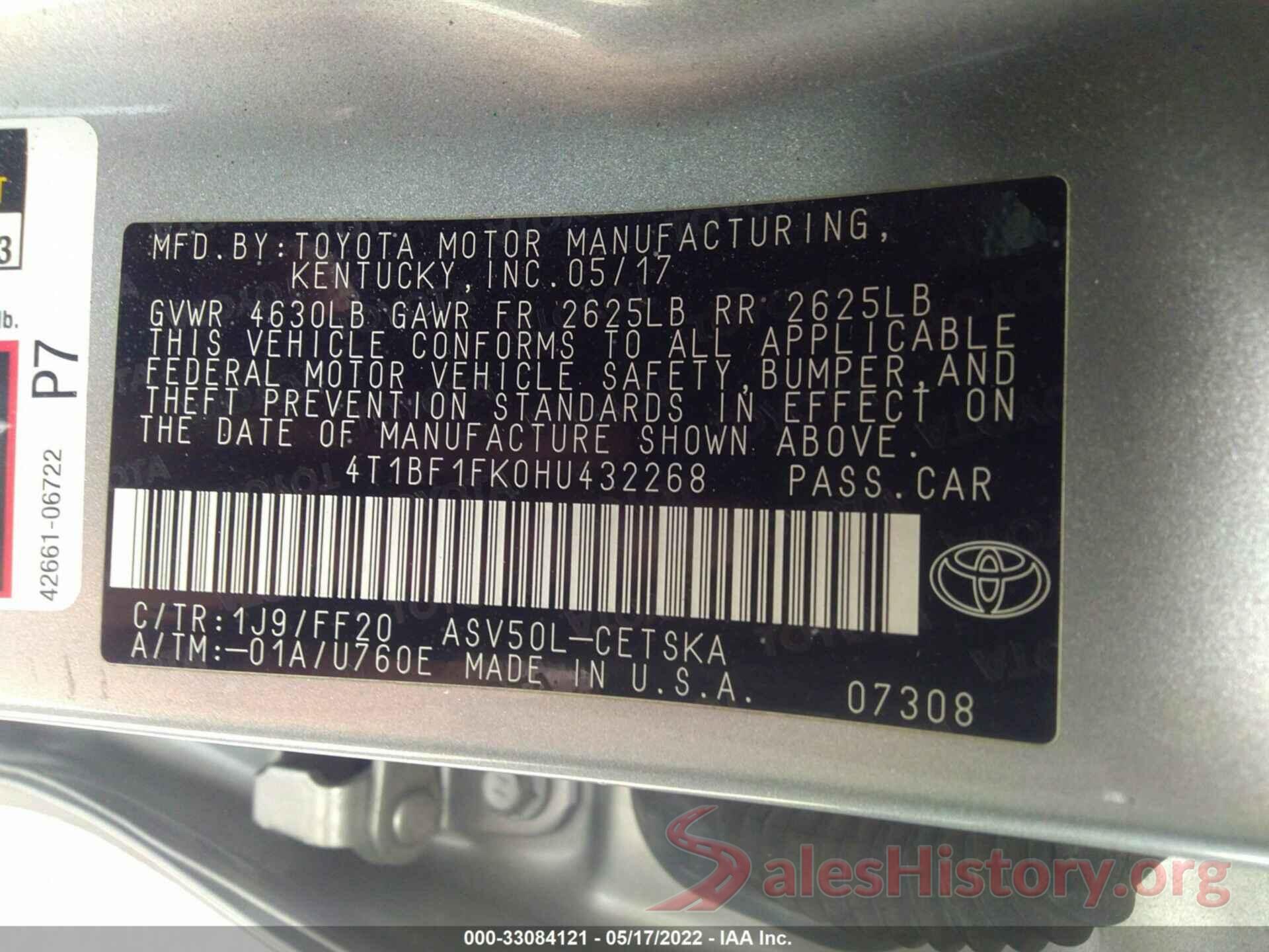 4T1BF1FK0HU432268 2017 TOYOTA CAMRY