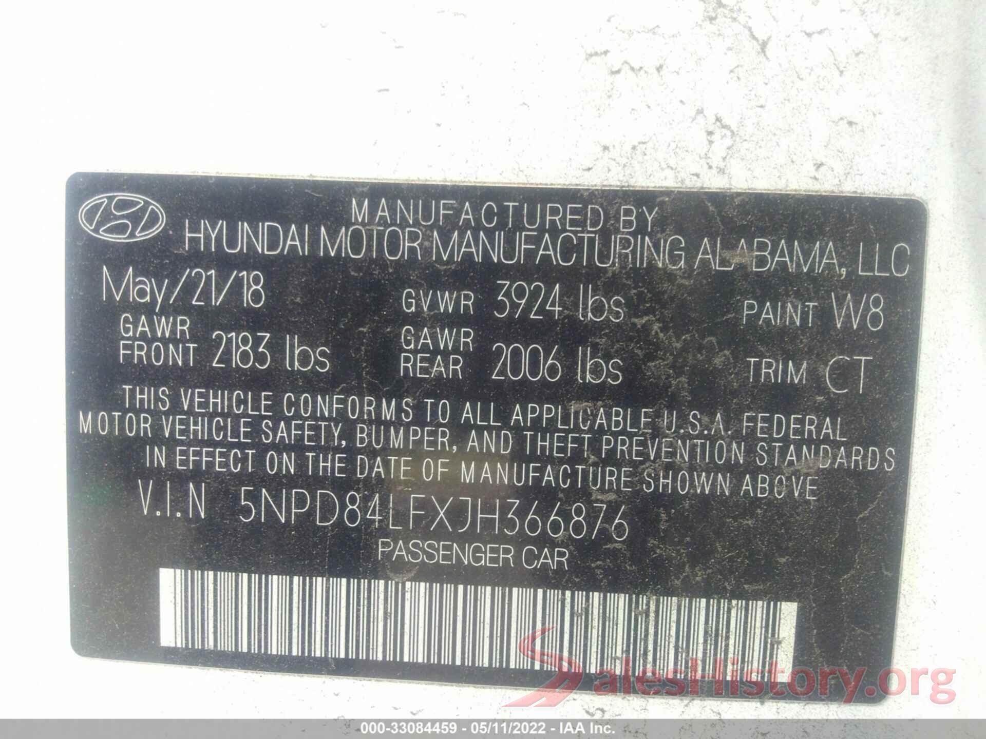 5NPD84LFXJH366876 2018 HYUNDAI ELANTRA