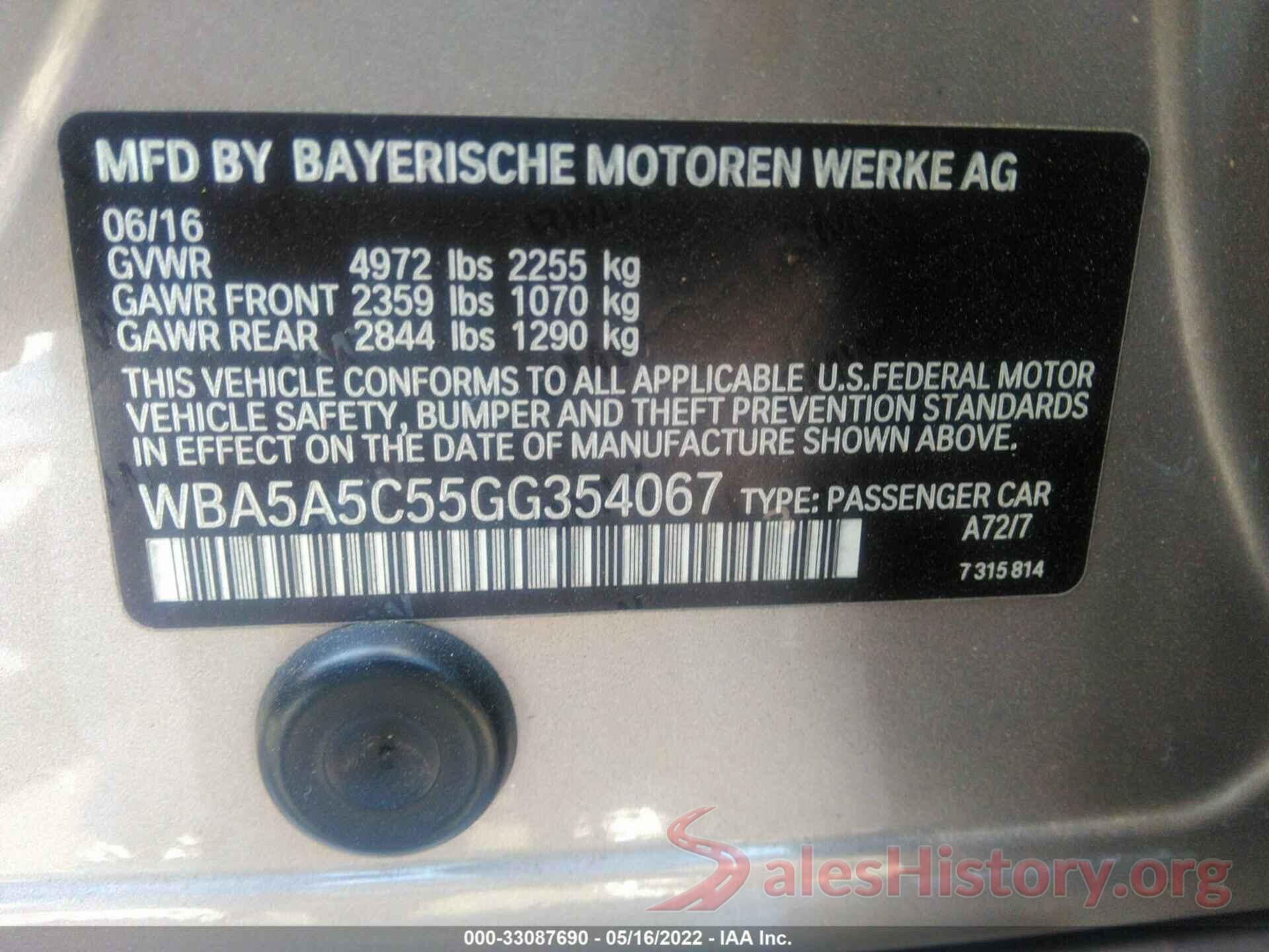 WBA5A5C55GG354067 2016 BMW 5 SERIES