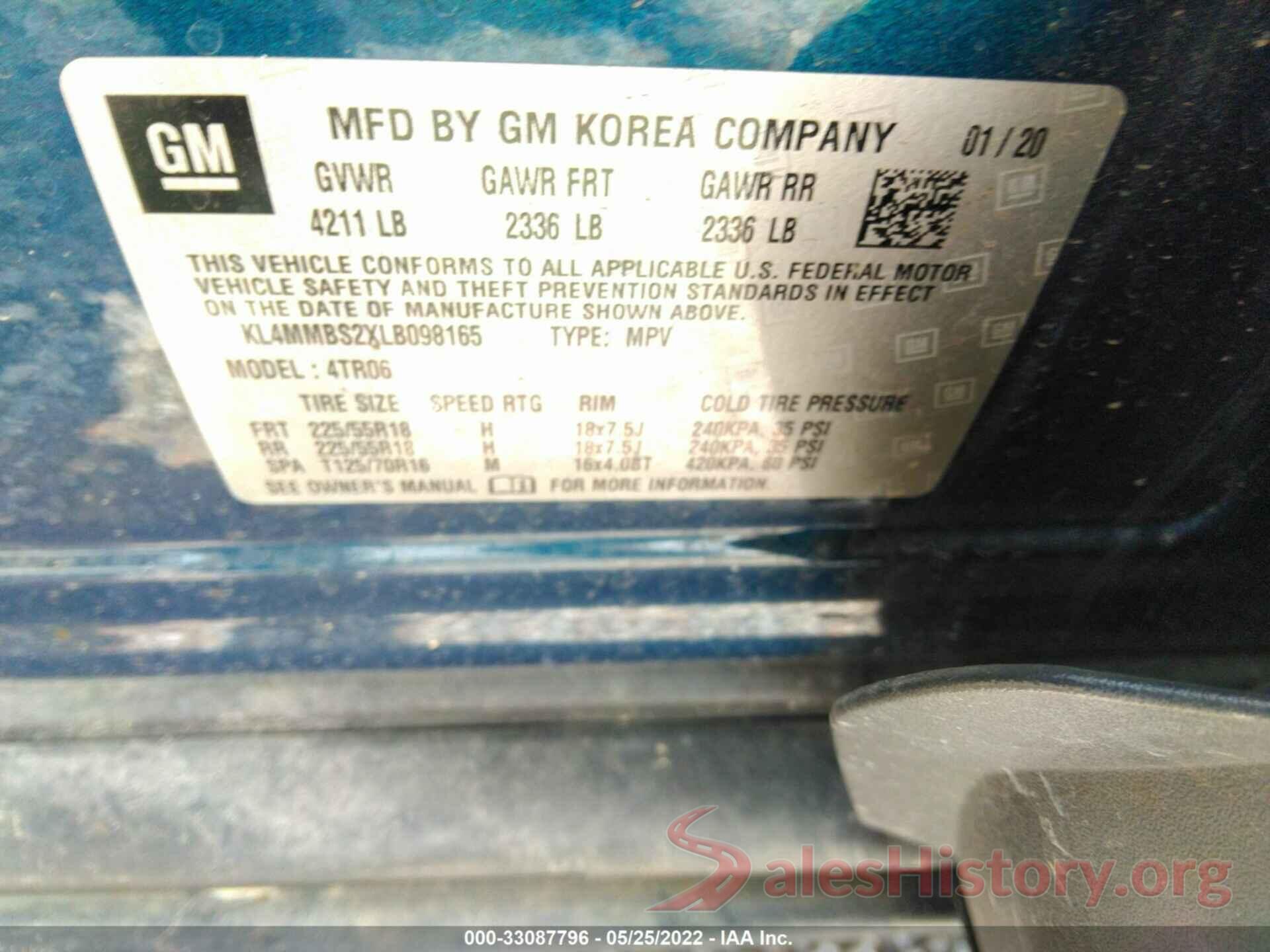 KL4MMBS2XLB098165 2020 BUICK ENCORE GX