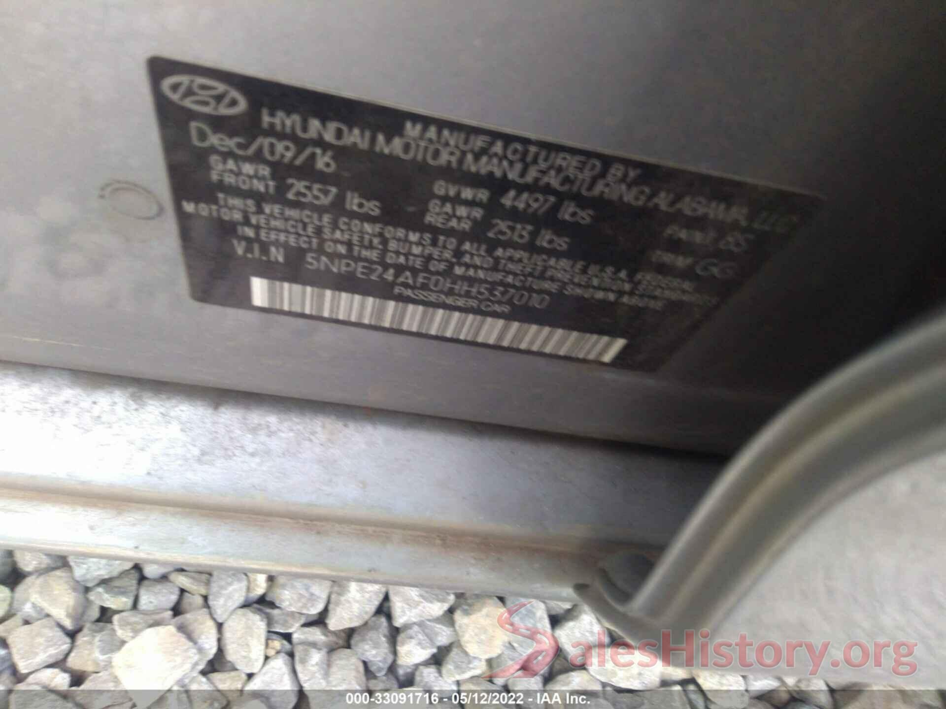 5NPE24AF0HH537010 2017 HYUNDAI SONATA