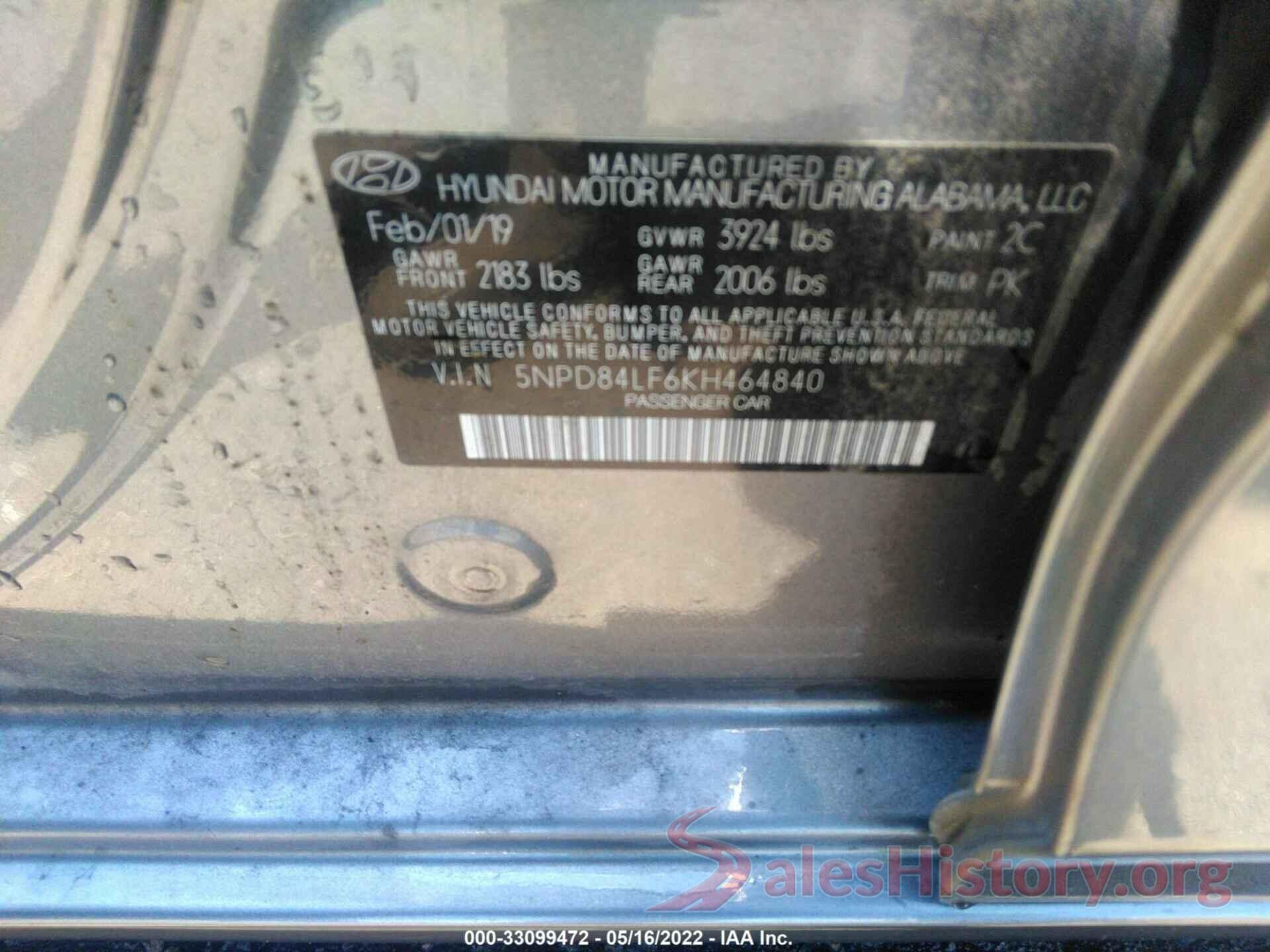 5NPD84LF6KH464840 2019 HYUNDAI ELANTRA