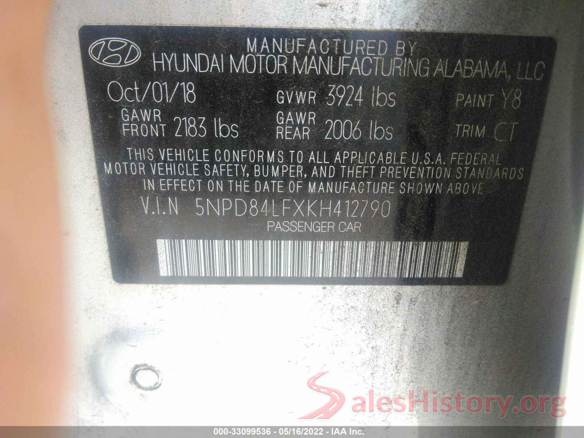 5NPD84LFXKH412790 2019 HYUNDAI ELANTRA