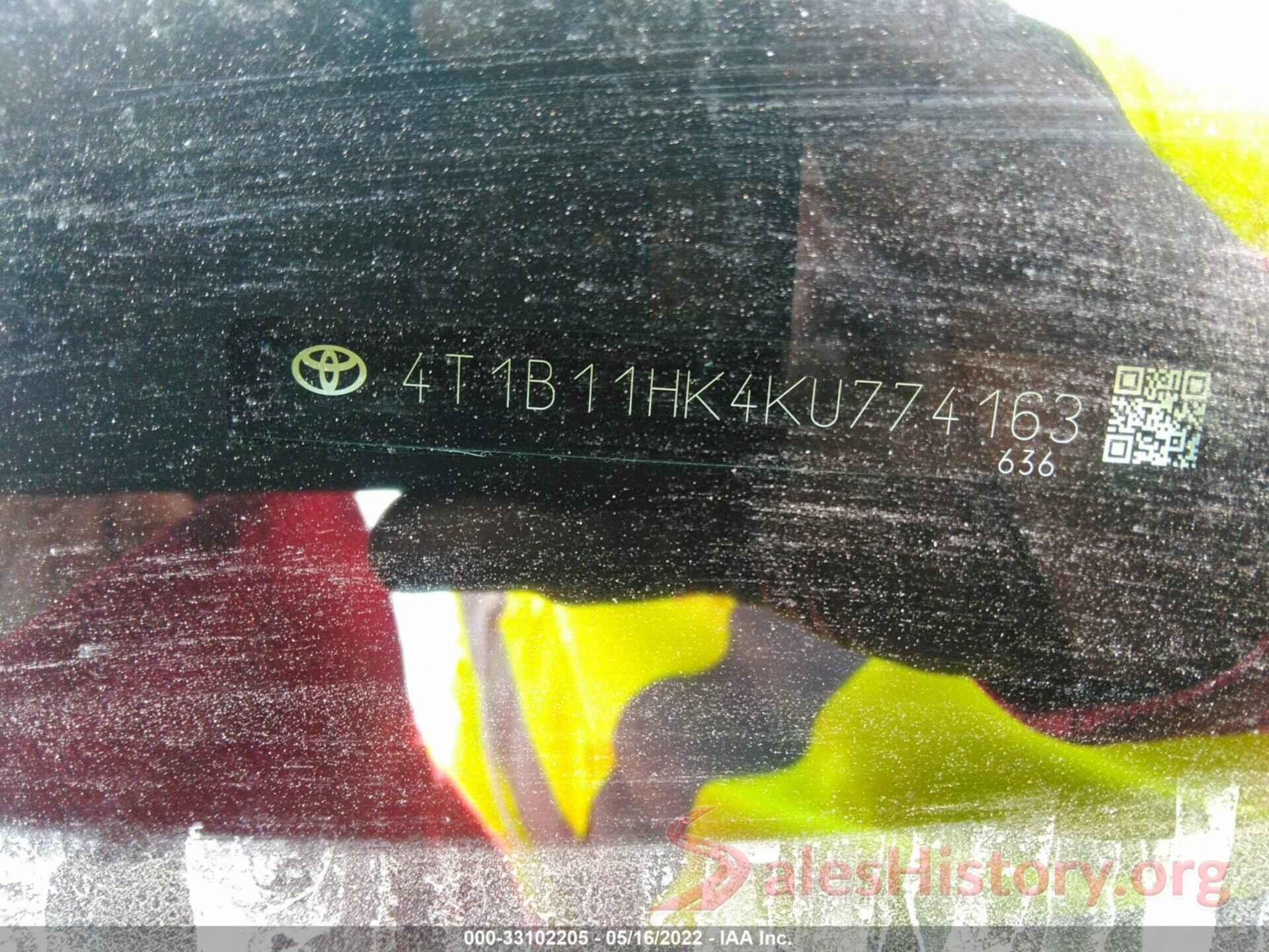 4T1B11HK4KU774163 2019 TOYOTA CAMRY