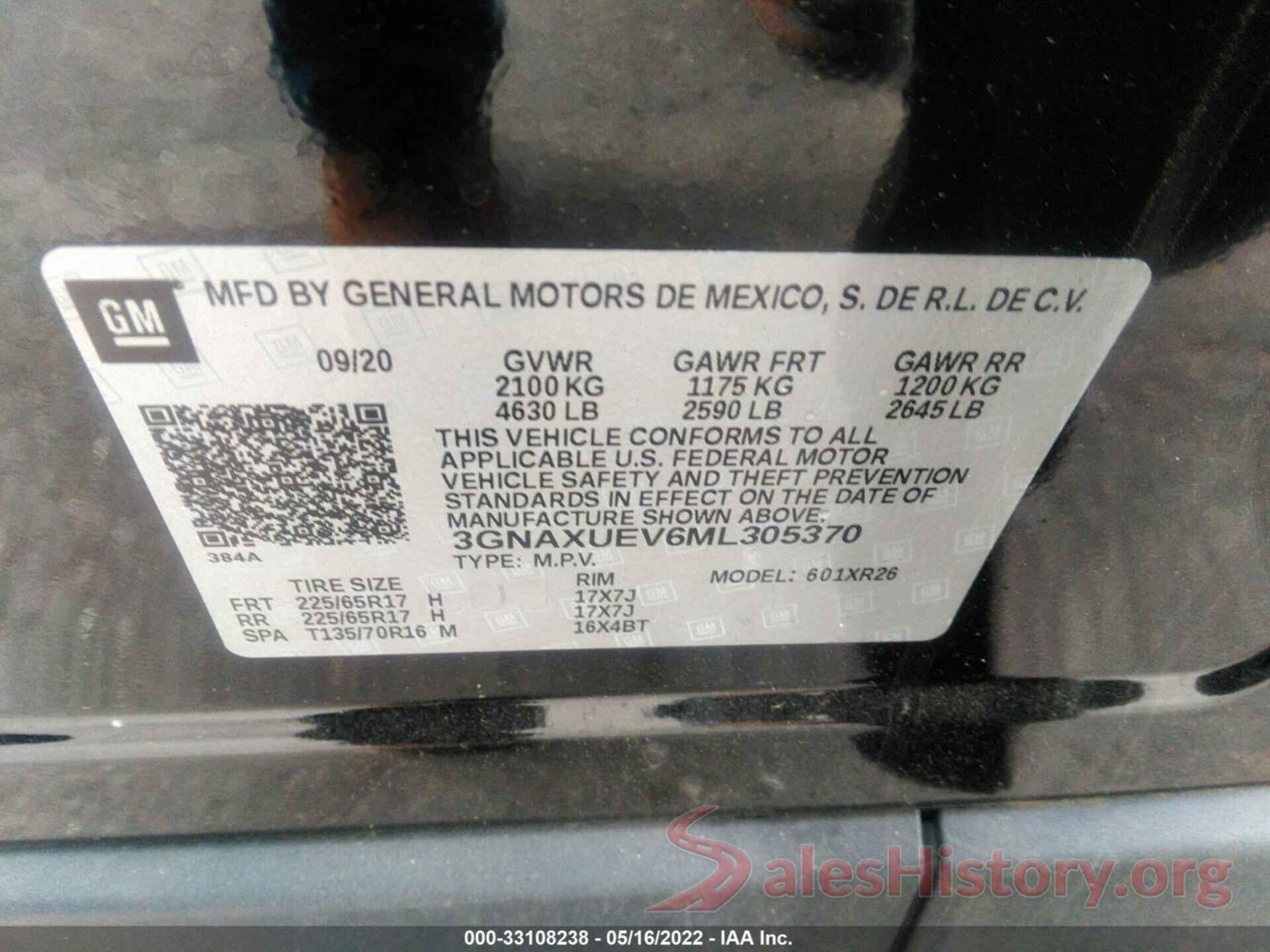 3GNAXUEV6ML305370 2021 CHEVROLET EQUINOX