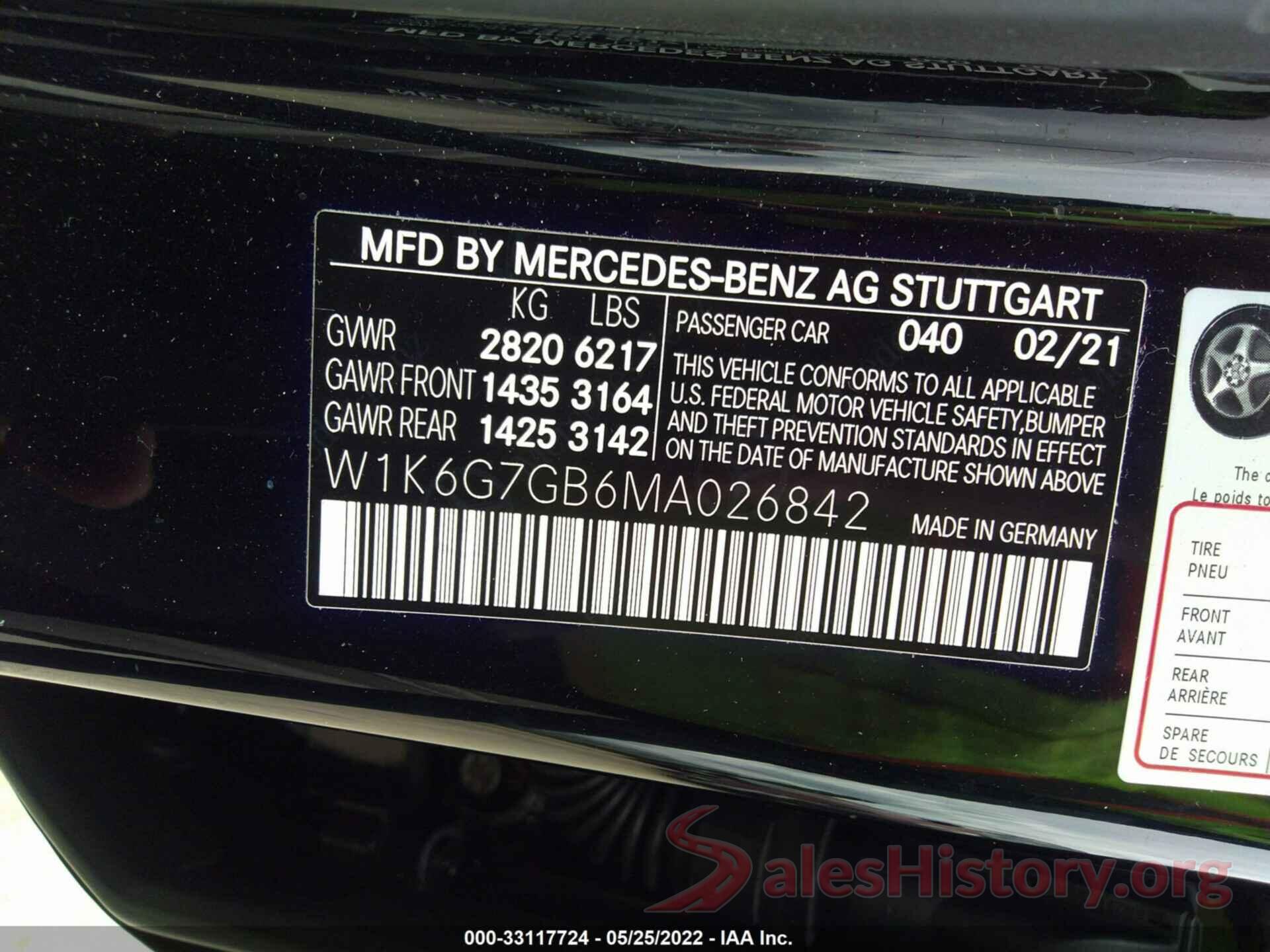 W1K6G7GB6MA026842 2021 MERCEDES-BENZ S-CLASS