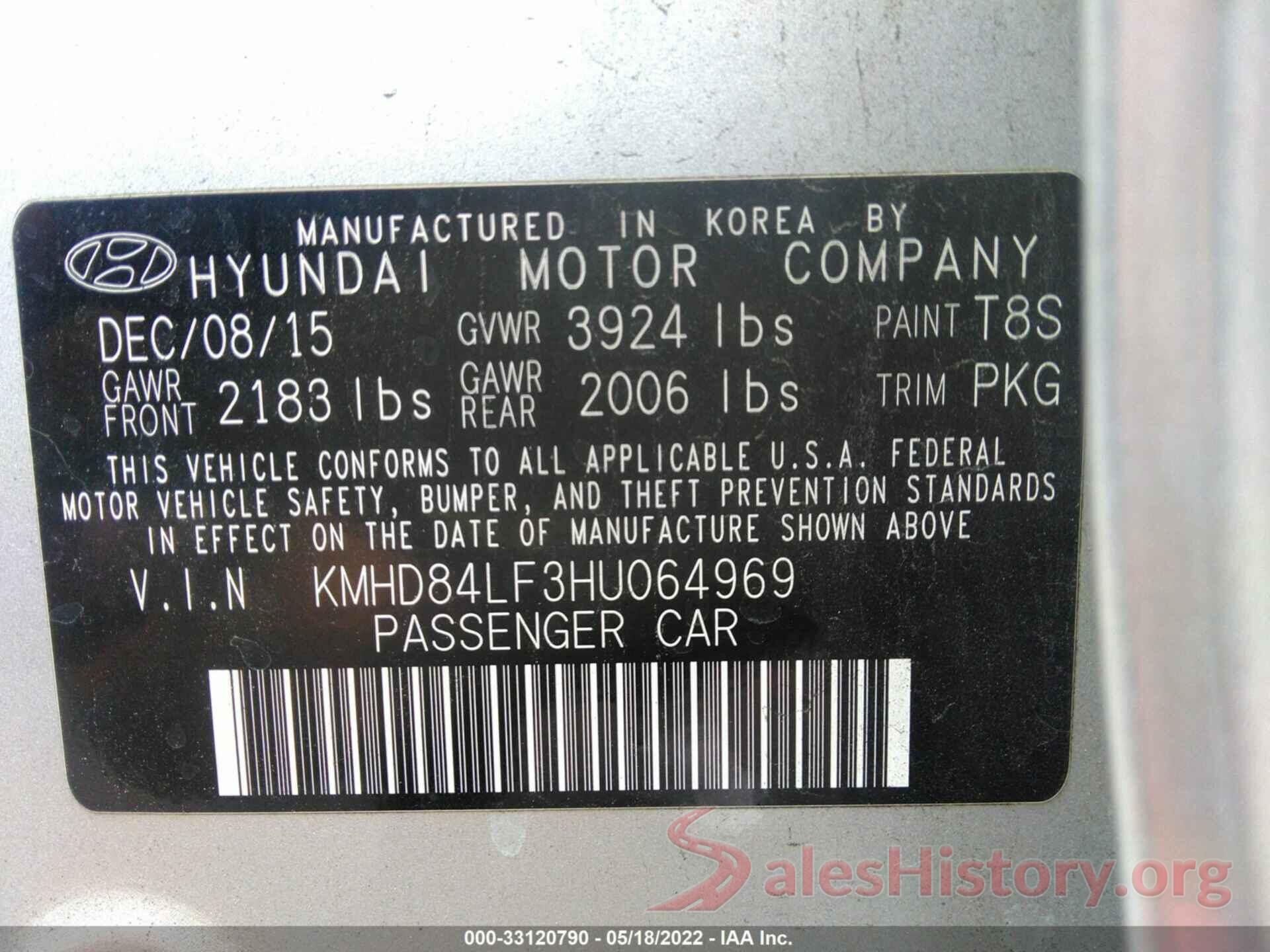 KMHD84LF3HU064969 2017 HYUNDAI ELANTRA