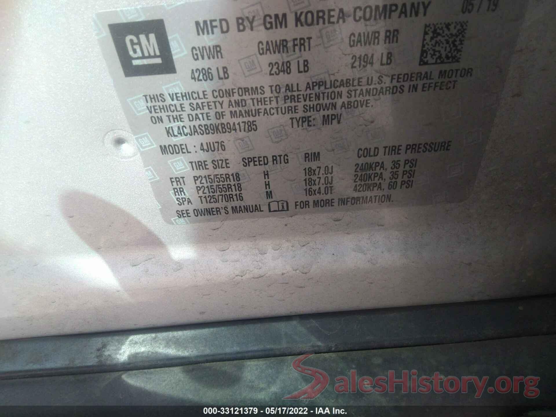 KL4CJASB9KB941785 2019 BUICK ENCORE