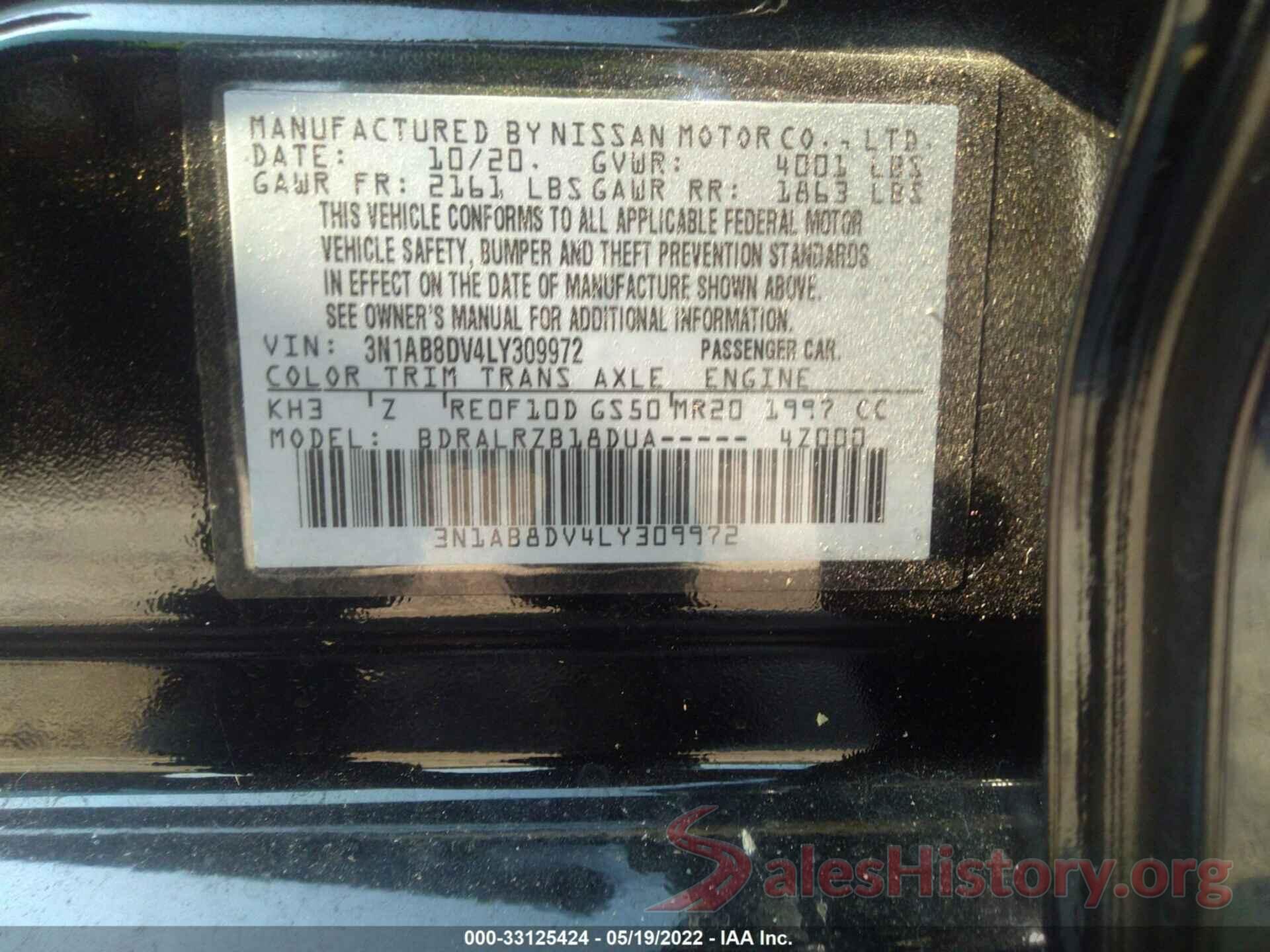 3N1AB8DV4LY309972 2020 NISSAN SENTRA