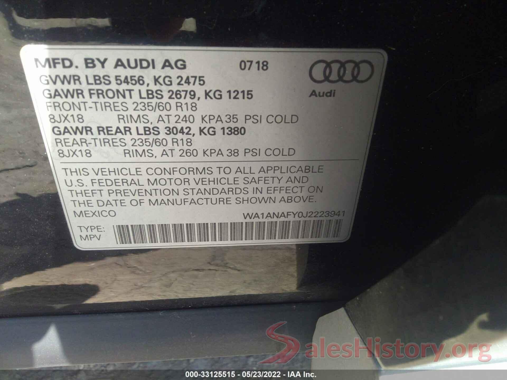 WA1ANAFY0J2223941 2018 AUDI Q5