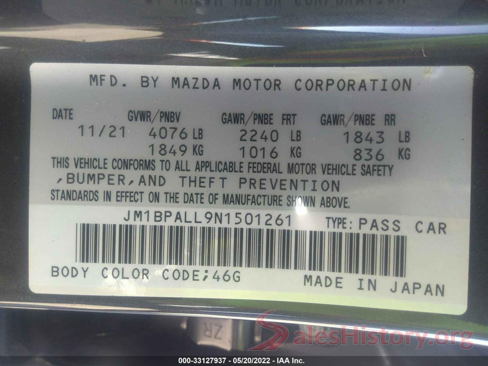 JM1BPALL9N1501261 2022 MAZDA MAZDA3 HATCHBACK