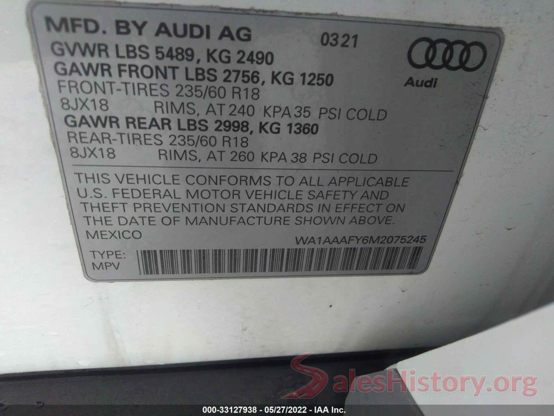 WA1AAAFY6M2075245 2021 AUDI Q5