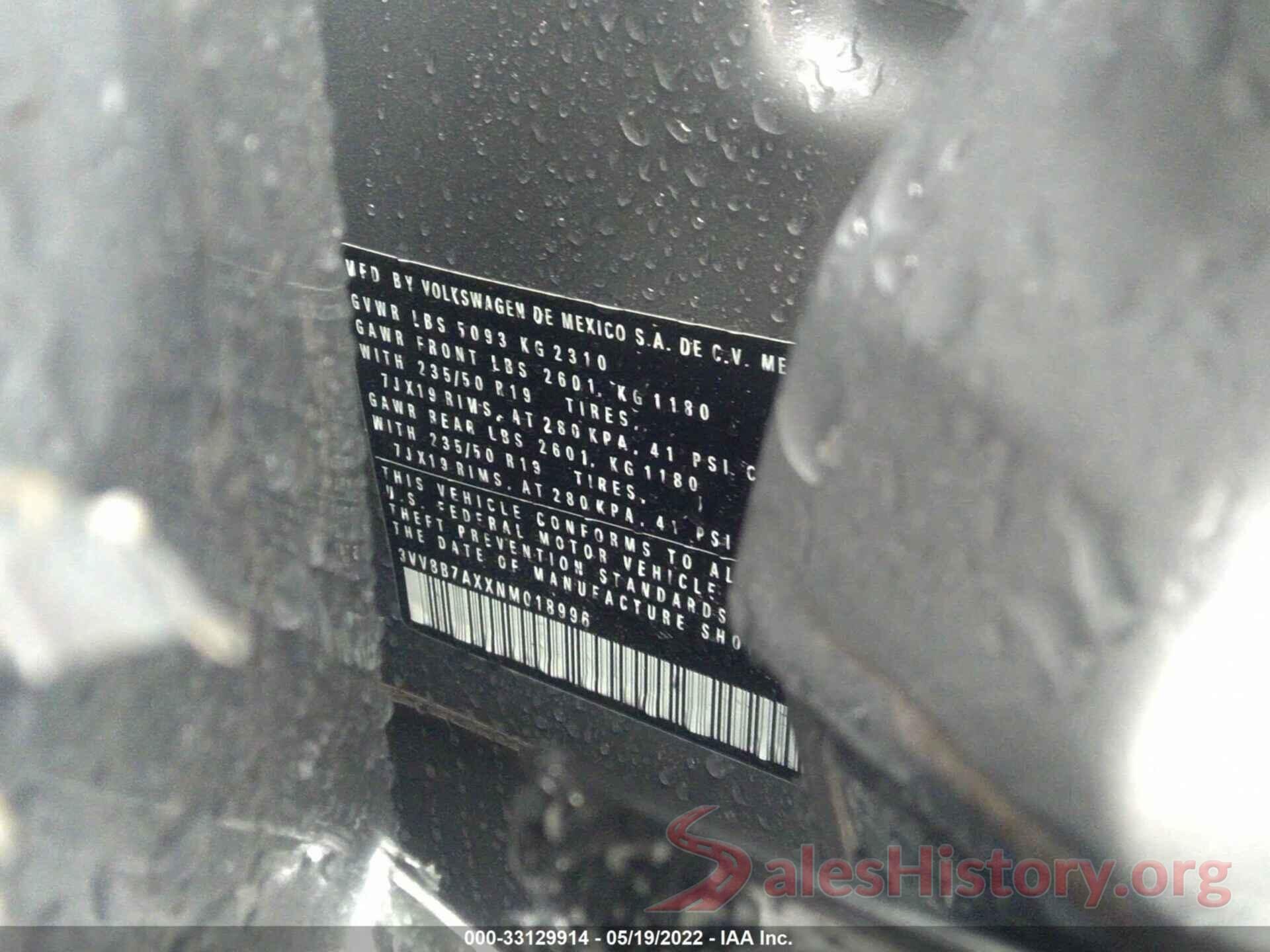 3VV8B7AXXNM018996 2022 VOLKSWAGEN TIGUAN