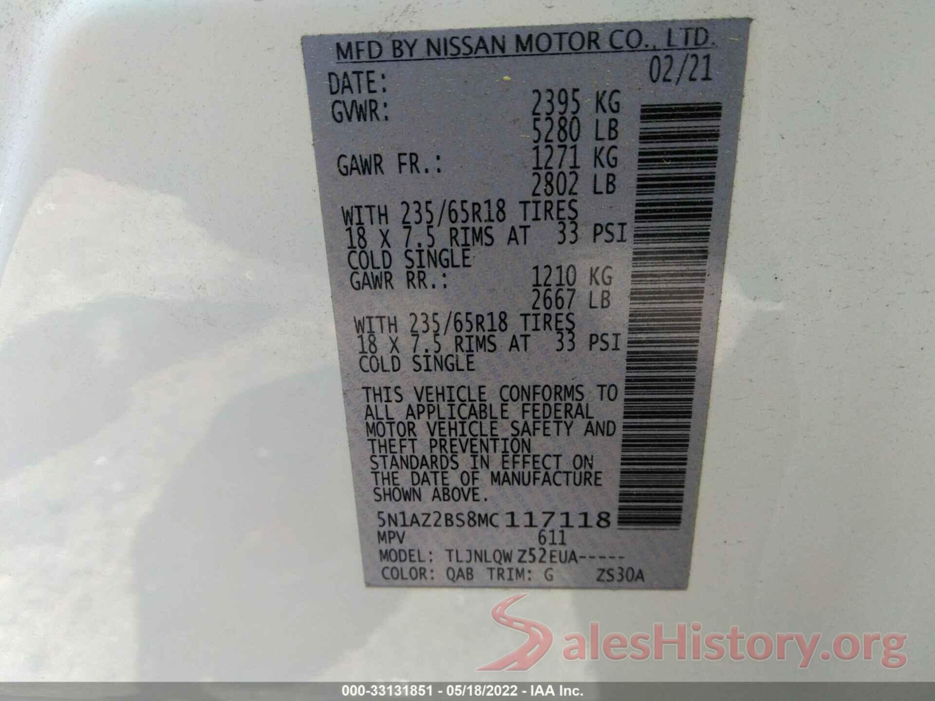 5N1AZ2BS8MC117118 2021 NISSAN MURANO