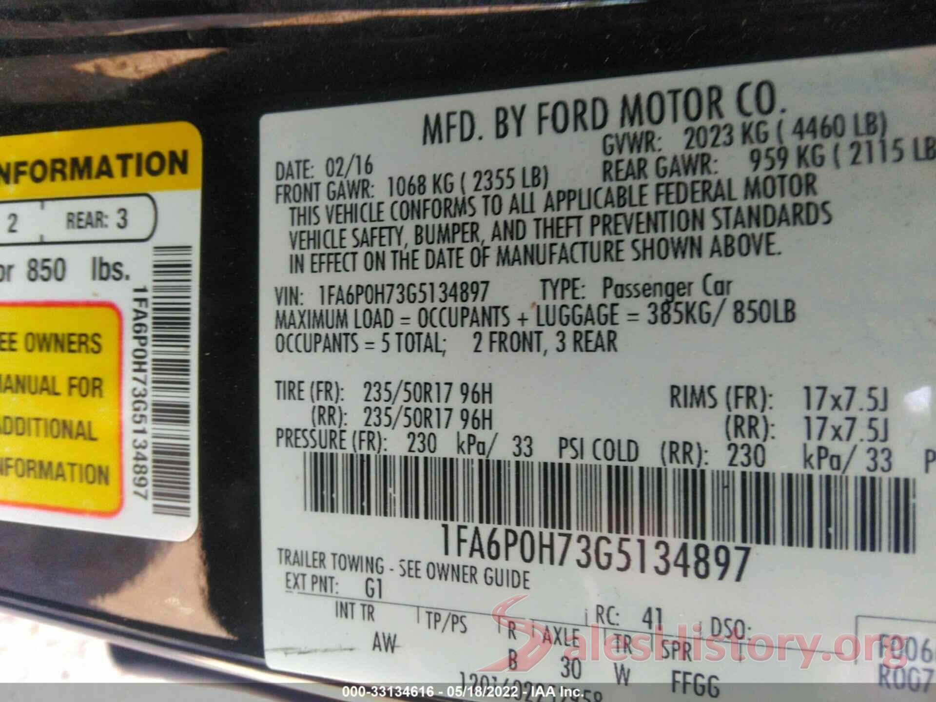 1FA6P0H73G5134897 2016 FORD FUSION