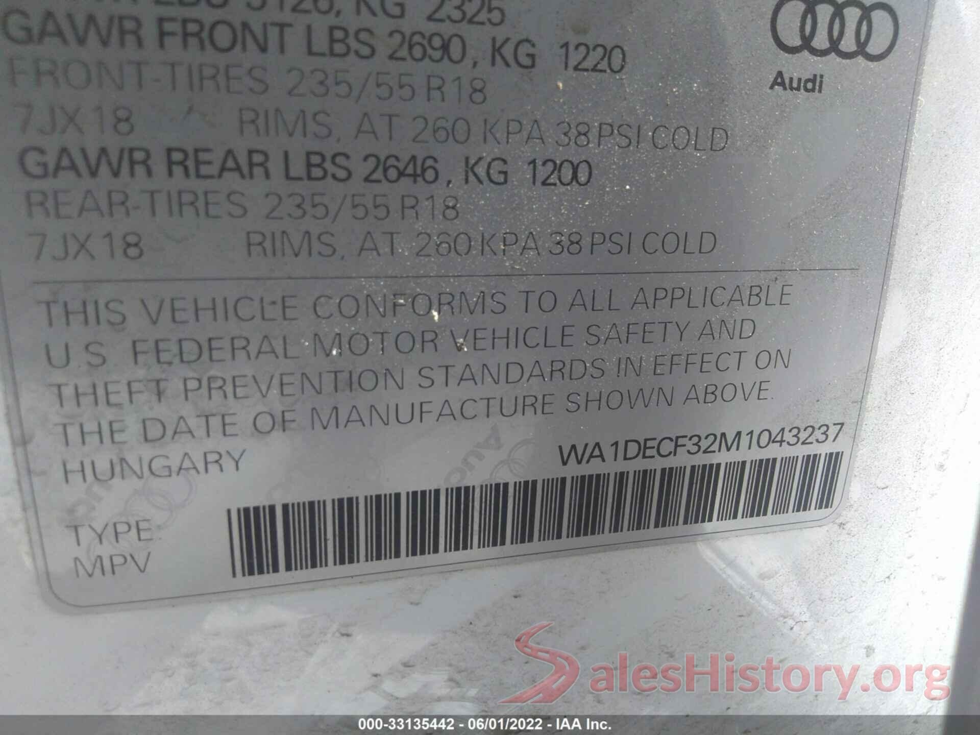 WA1DECF32M1043237 2021 AUDI Q3