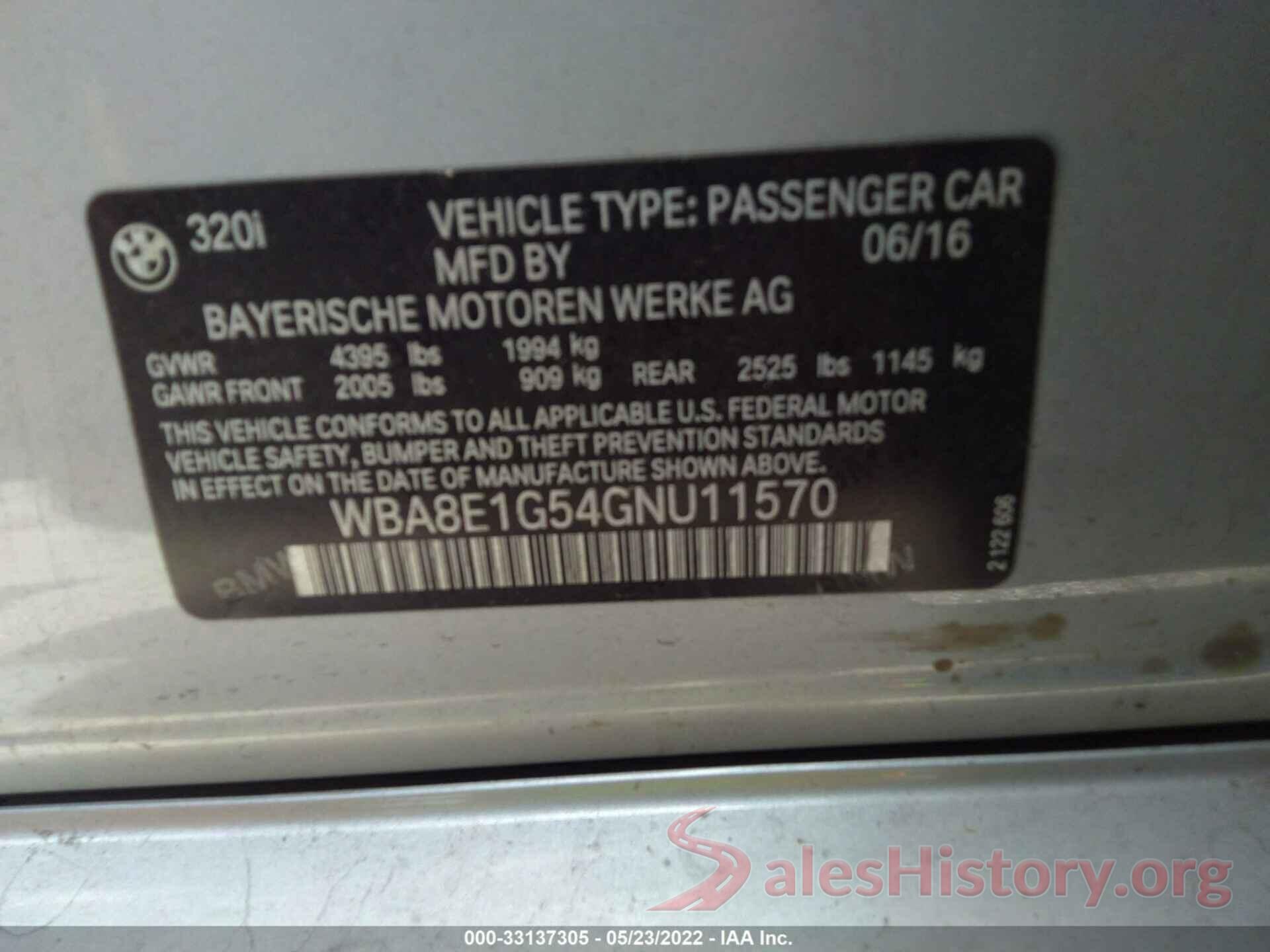 WBA8E1G54GNU11570 2016 BMW 3 SERIES