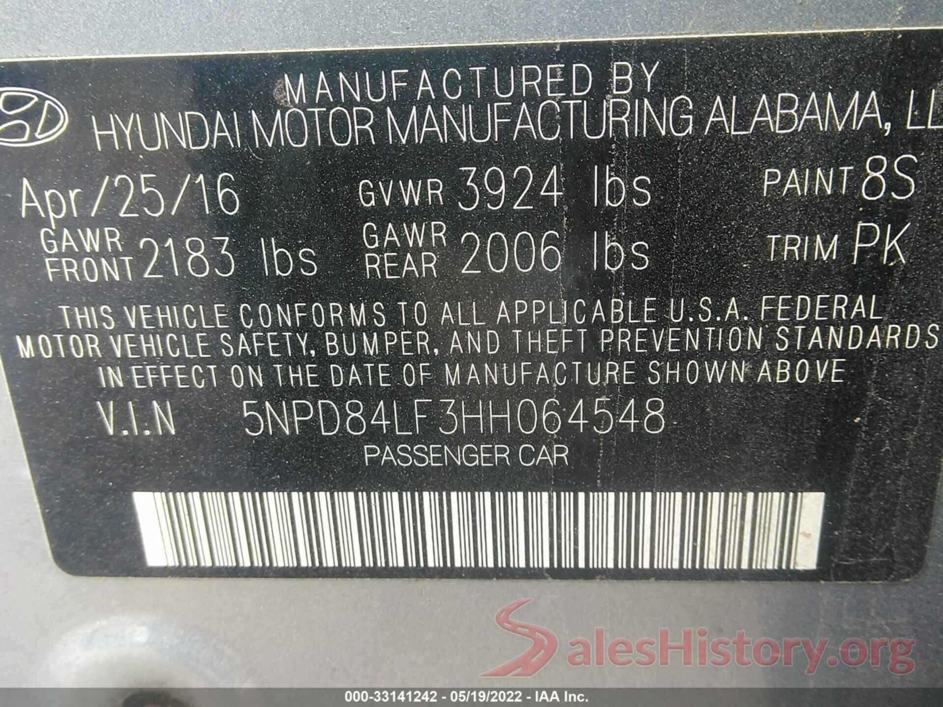 5NPD84LF3HH064548 2017 HYUNDAI ELANTRA