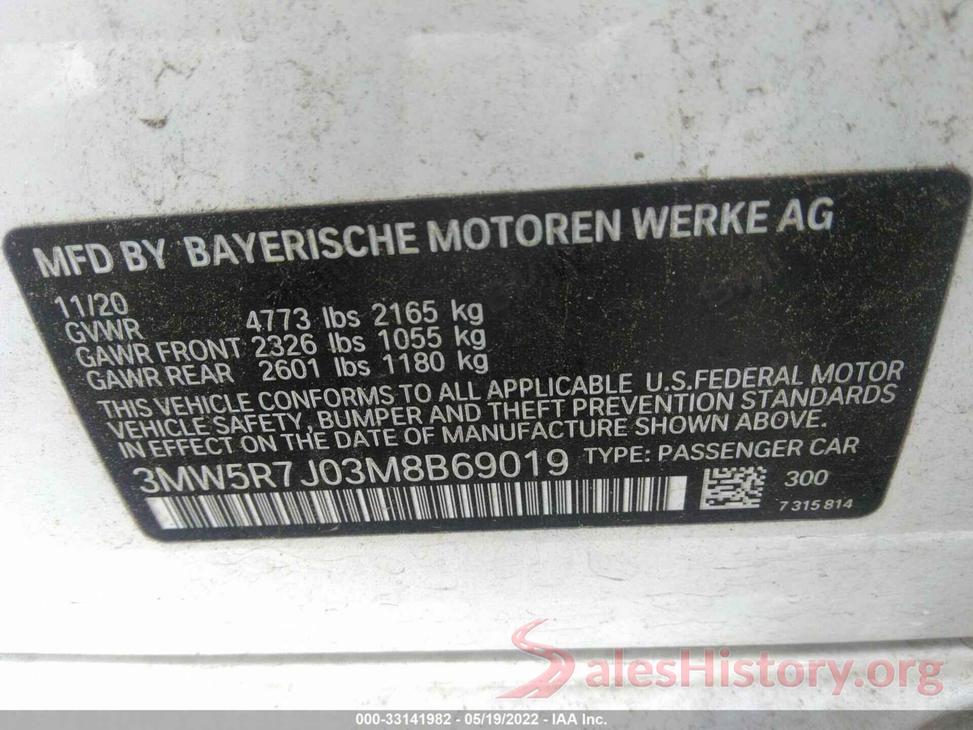 3MW5R7J03M8B69019 2021 BMW 3 SERIES