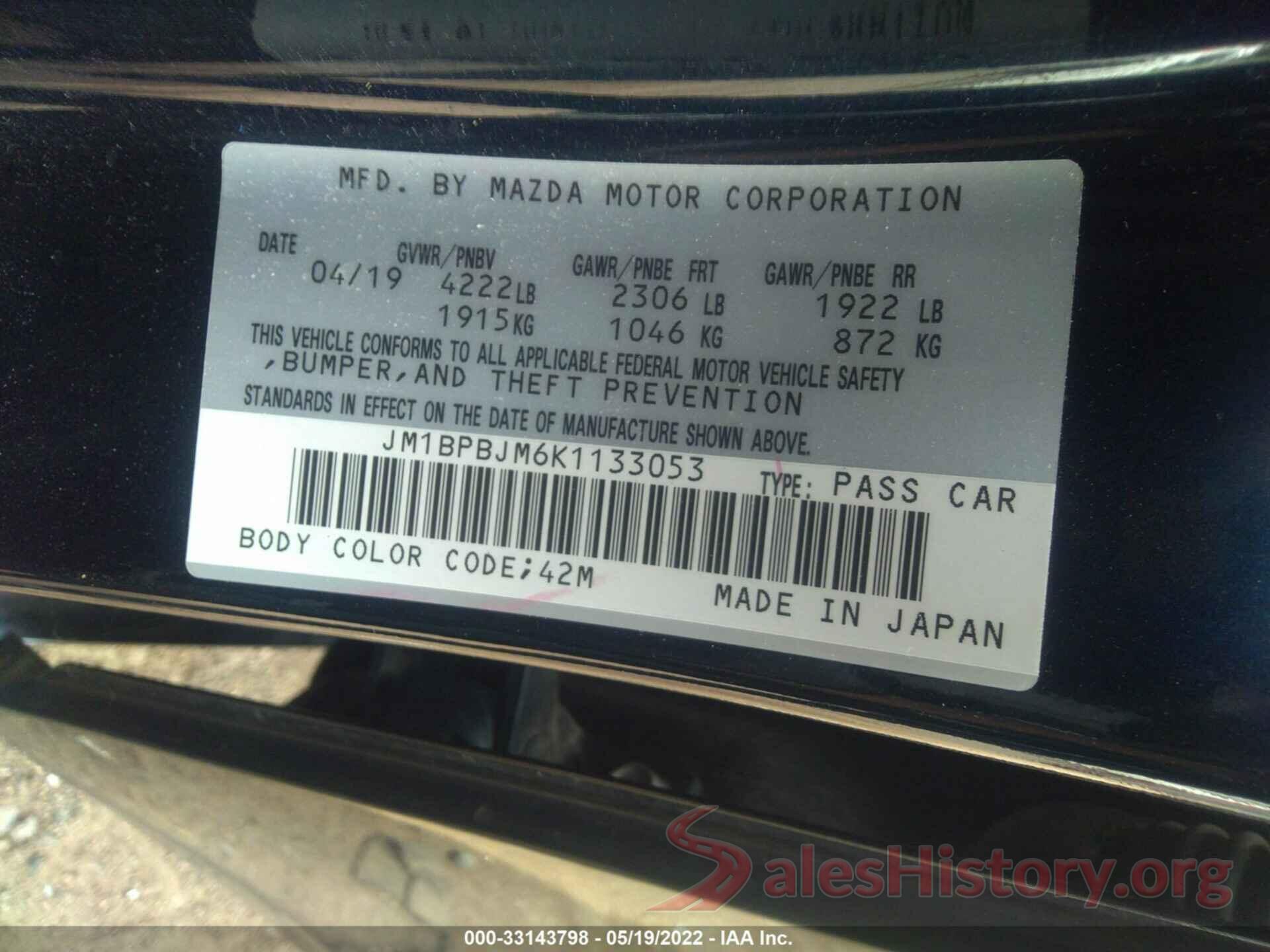 JM1BPBJM6K1133053 2019 MAZDA MAZDA3 HATCHBACK