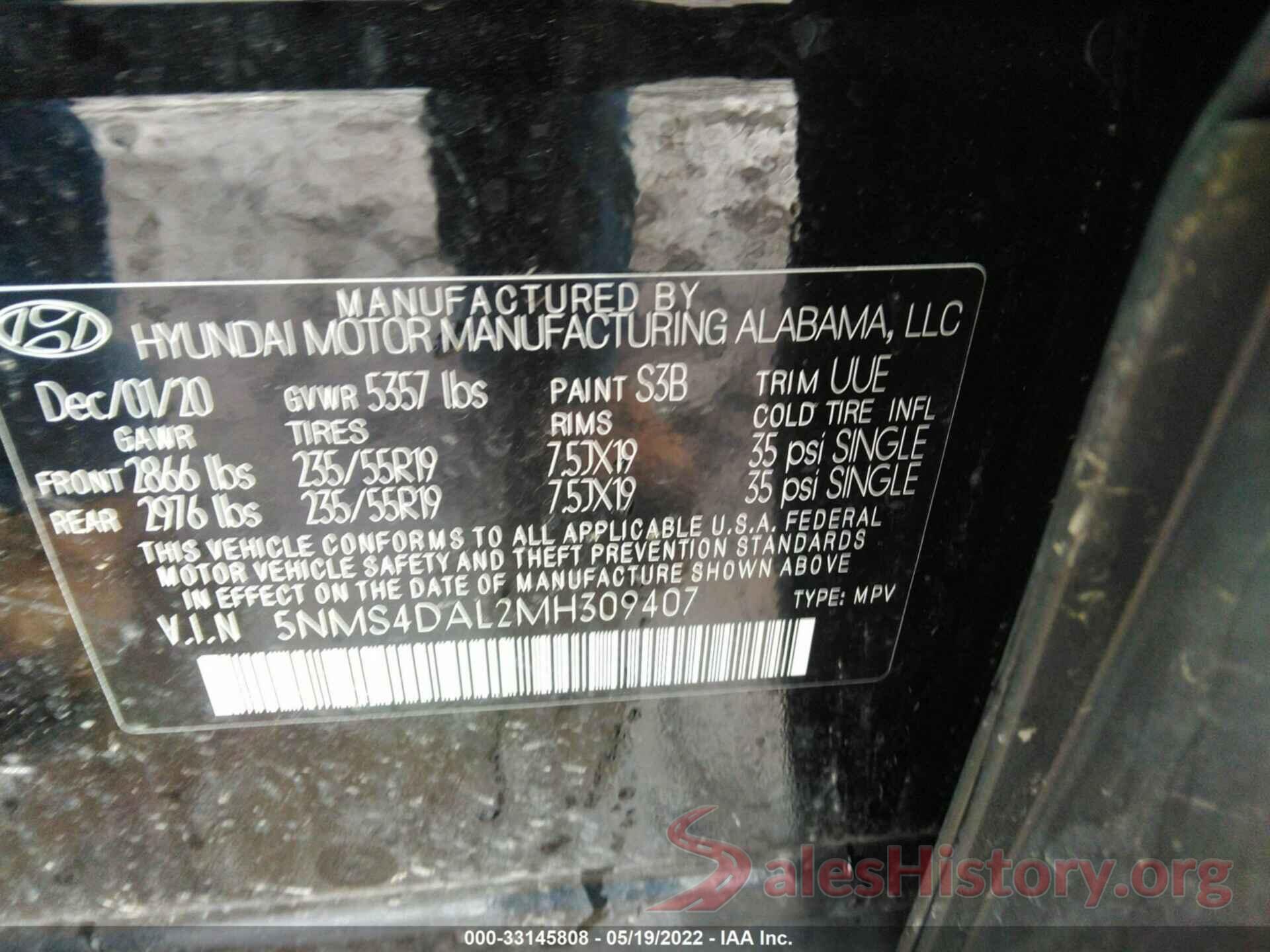 5NMS4DAL2MH309407 2021 HYUNDAI SANTA FE