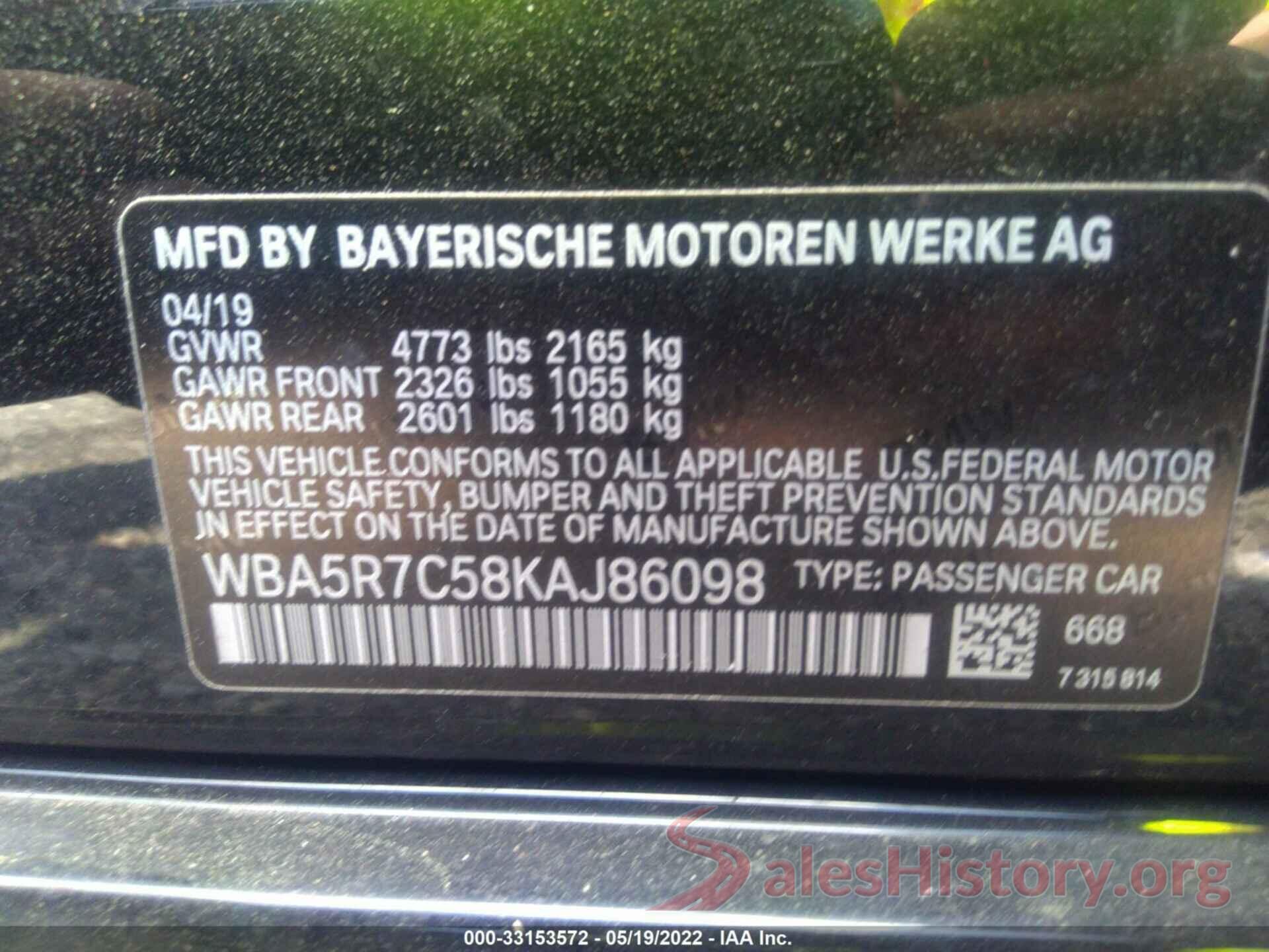 WBA5R7C58KAJ86098 2019 BMW 3 SERIES