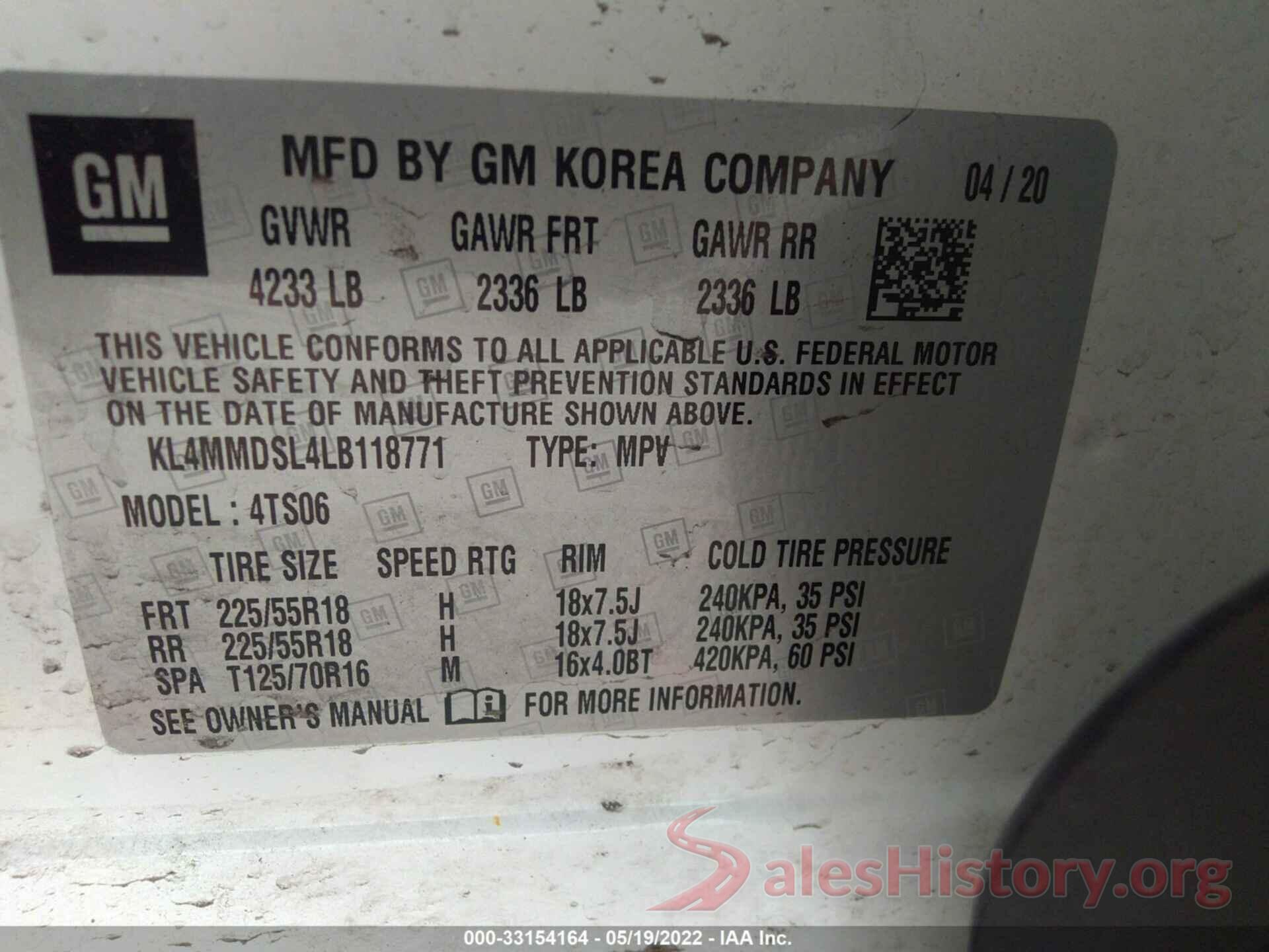 KL4MMDSL4LB118771 2020 BUICK ENCORE GX