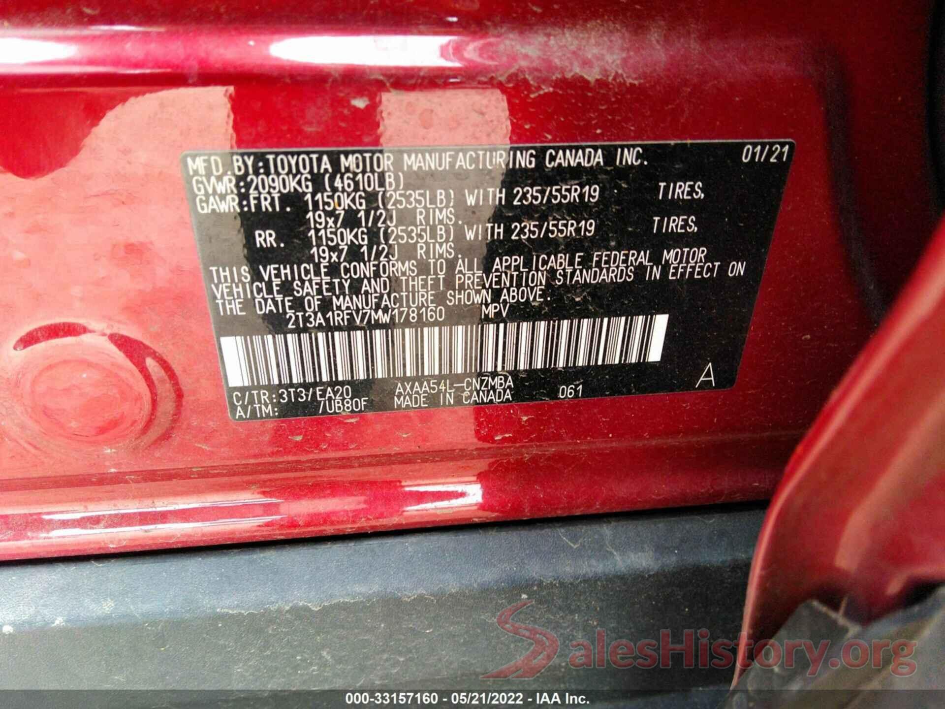 2T3A1RFV7MW178160 2021 TOYOTA RAV4